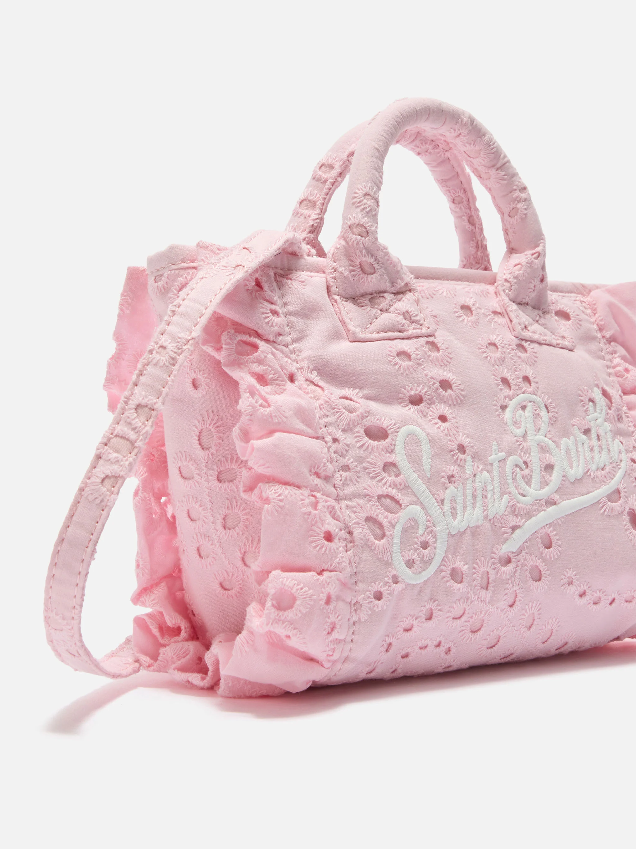 Pink Vanity mini volant bag in broderie anglaise cotton - Image 2