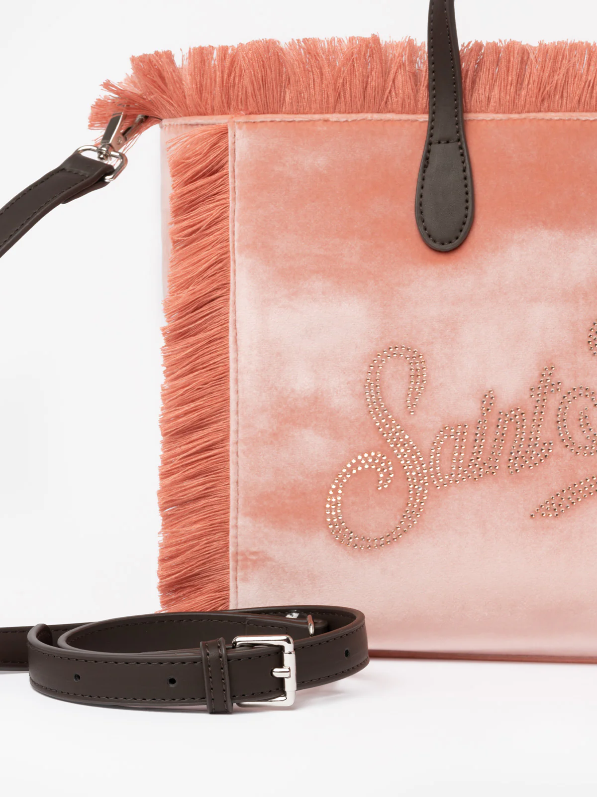 Pink velvet Colette handbag with rhinestones logo - Image 3