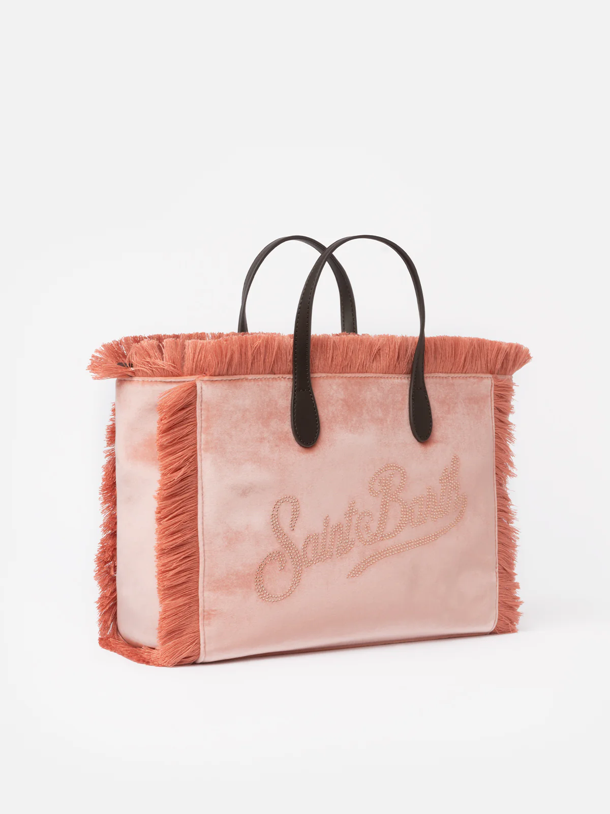 Pink velvet Colette handbag with rhinestones logo - Image 4