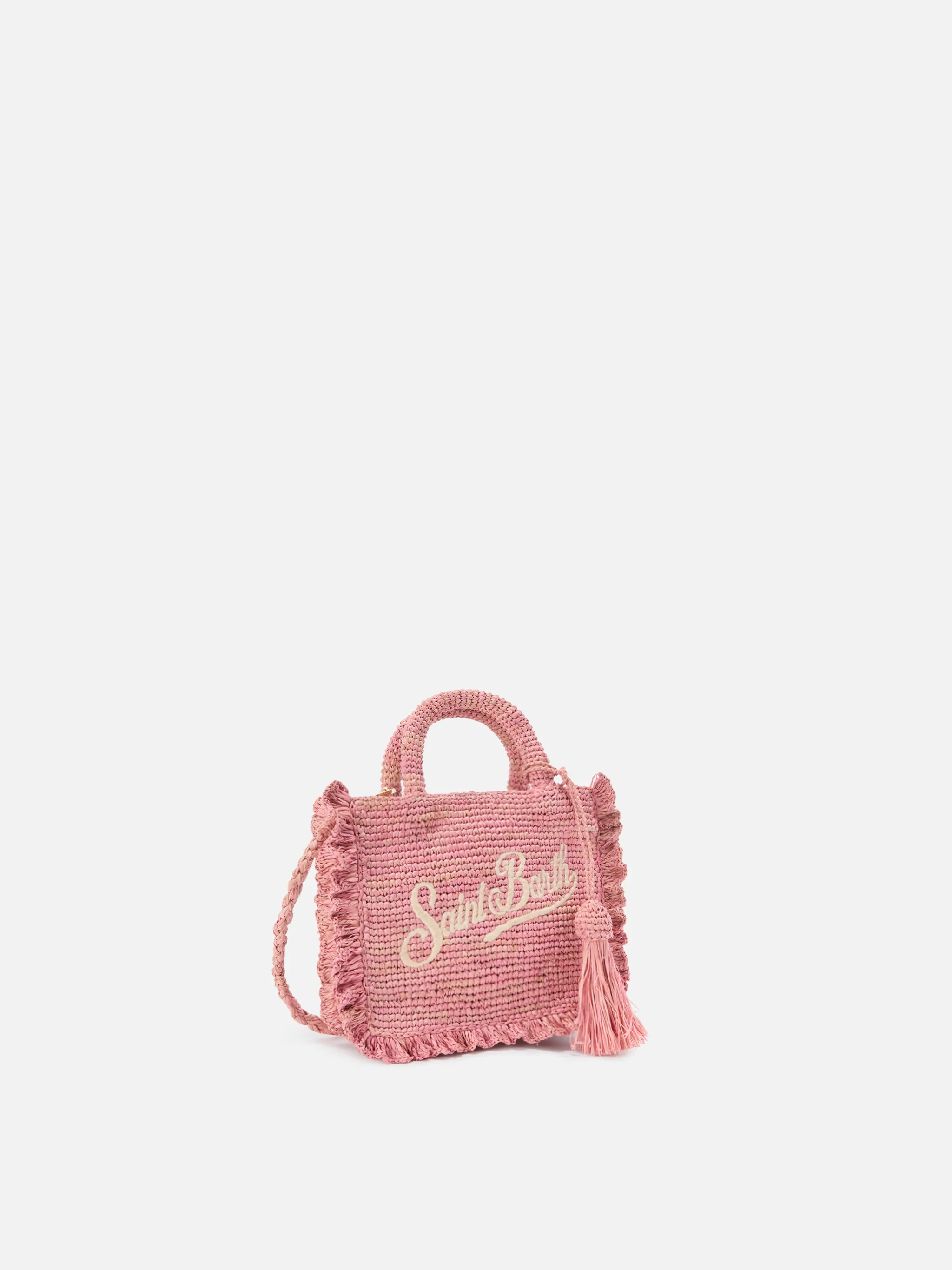 Pink Volant Mini raffia bag with embroidered logo - Image 3