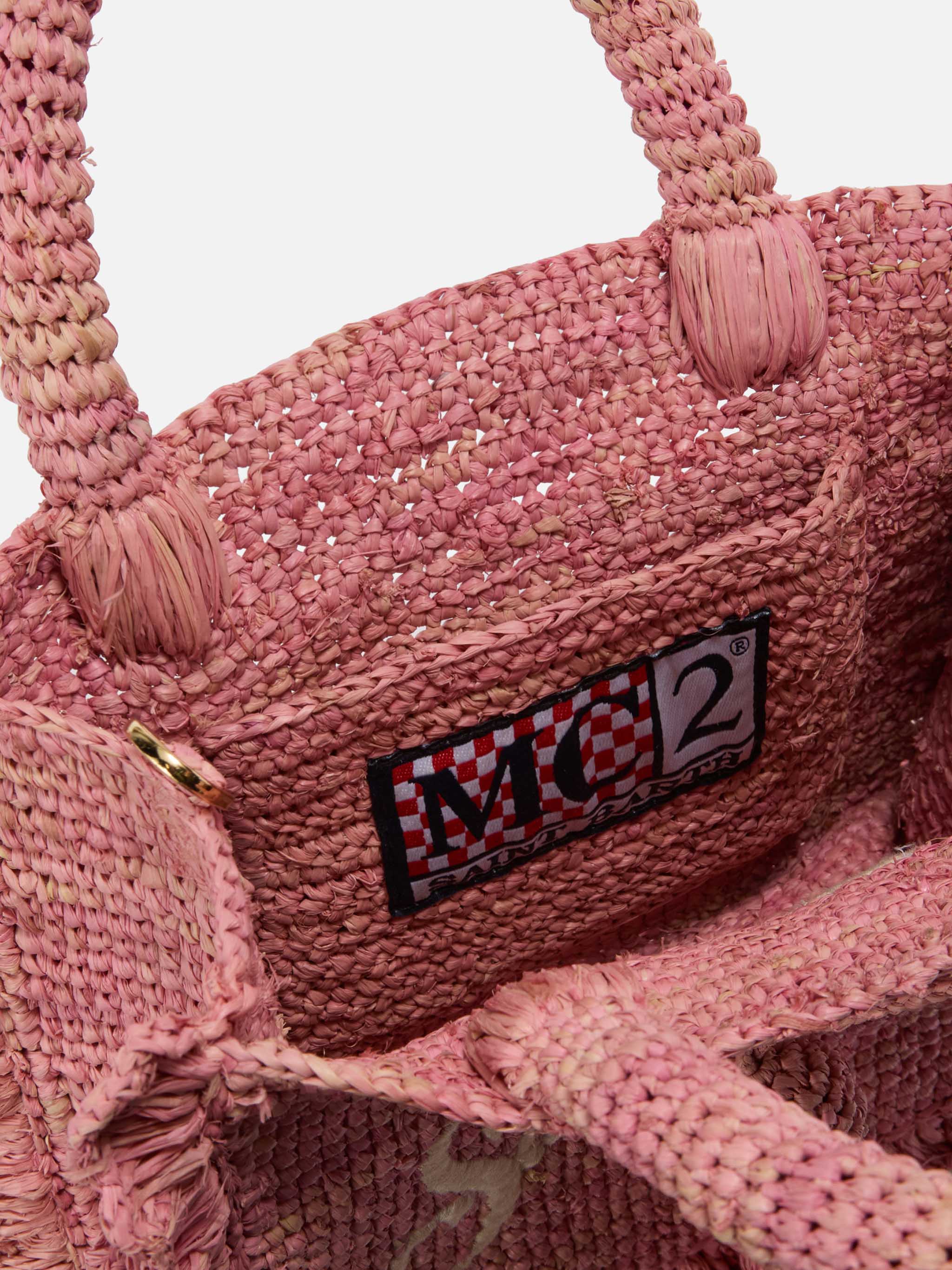 Pink Volant Mini raffia bag with embroidered logo - Image 5