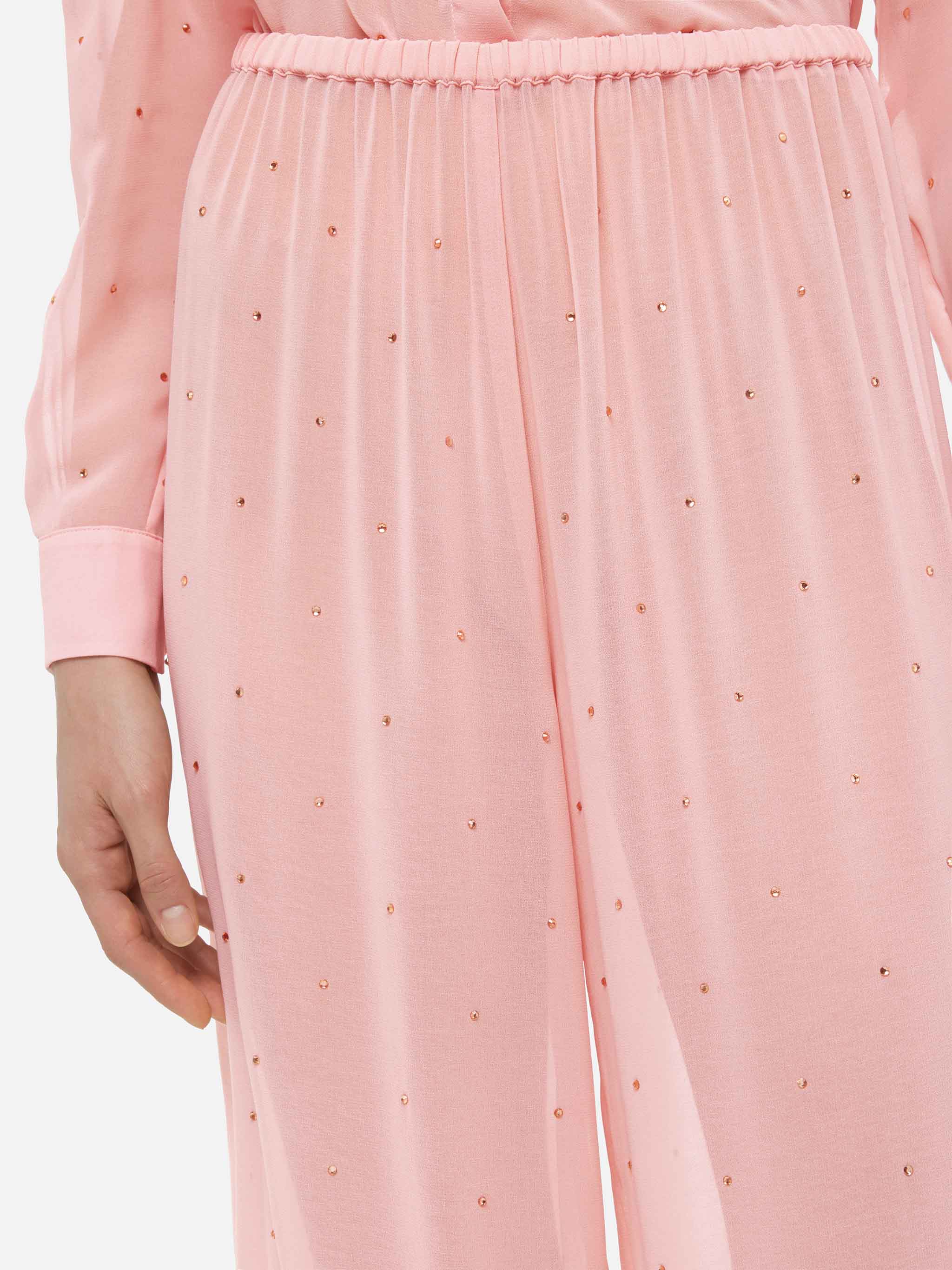 Amalia pink wide-leg georgette trousers with rhinestone embellishment - Image 4