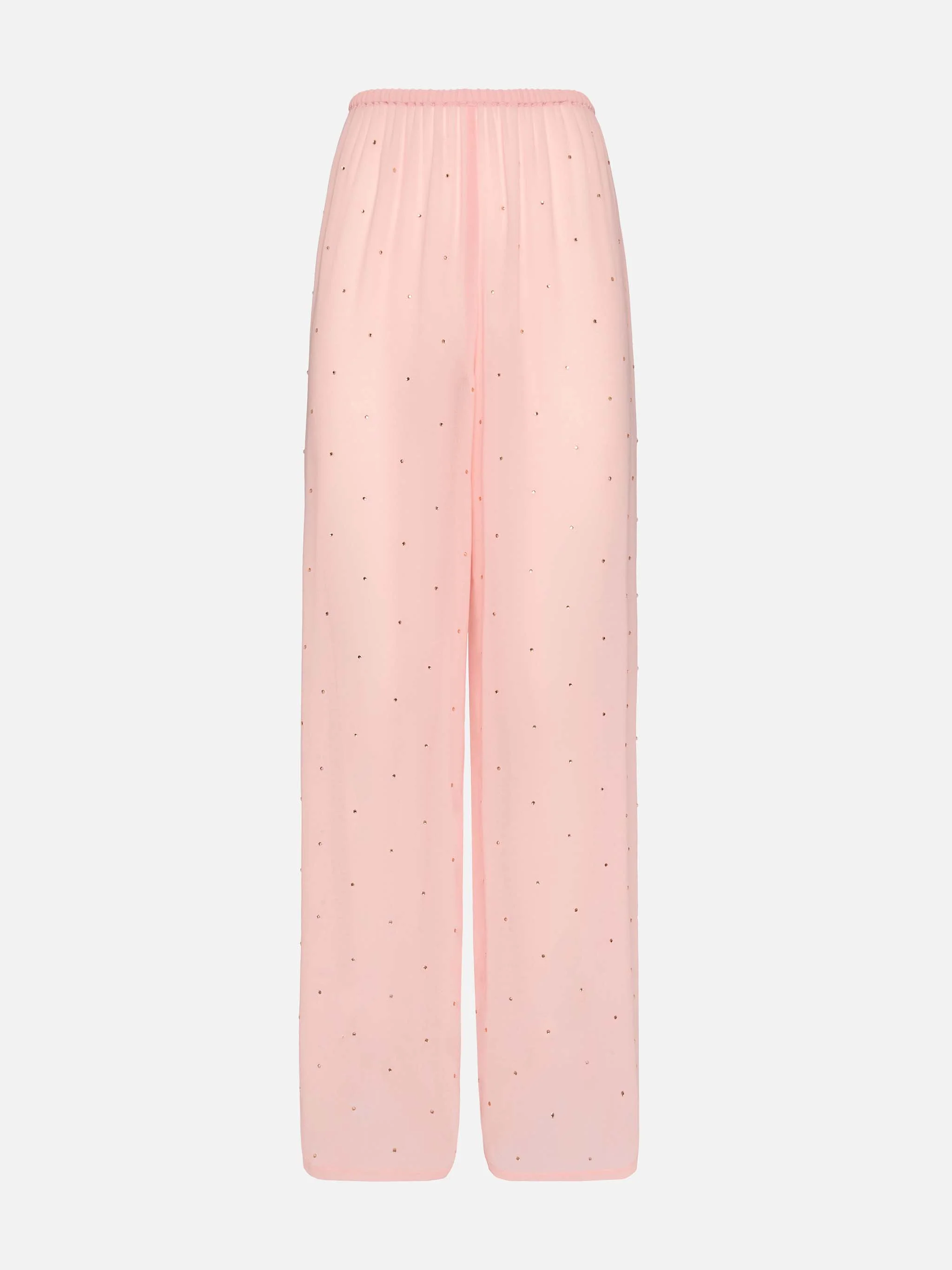 Amalia pink wide-leg georgette trousers with rhinestone embellishment - Image 5