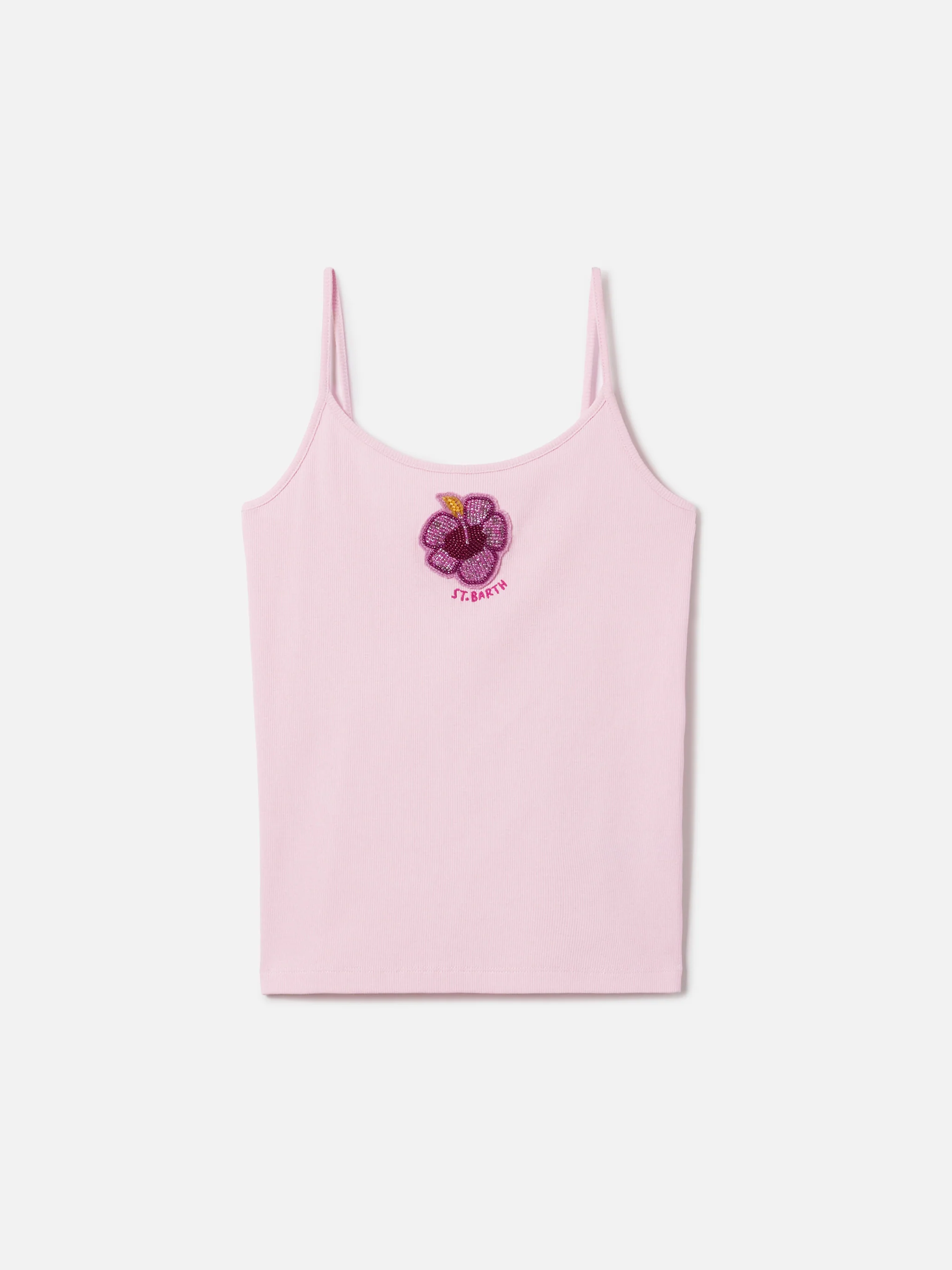 Pink Zaira tank top with embroidered logo and bead patch - Image 4