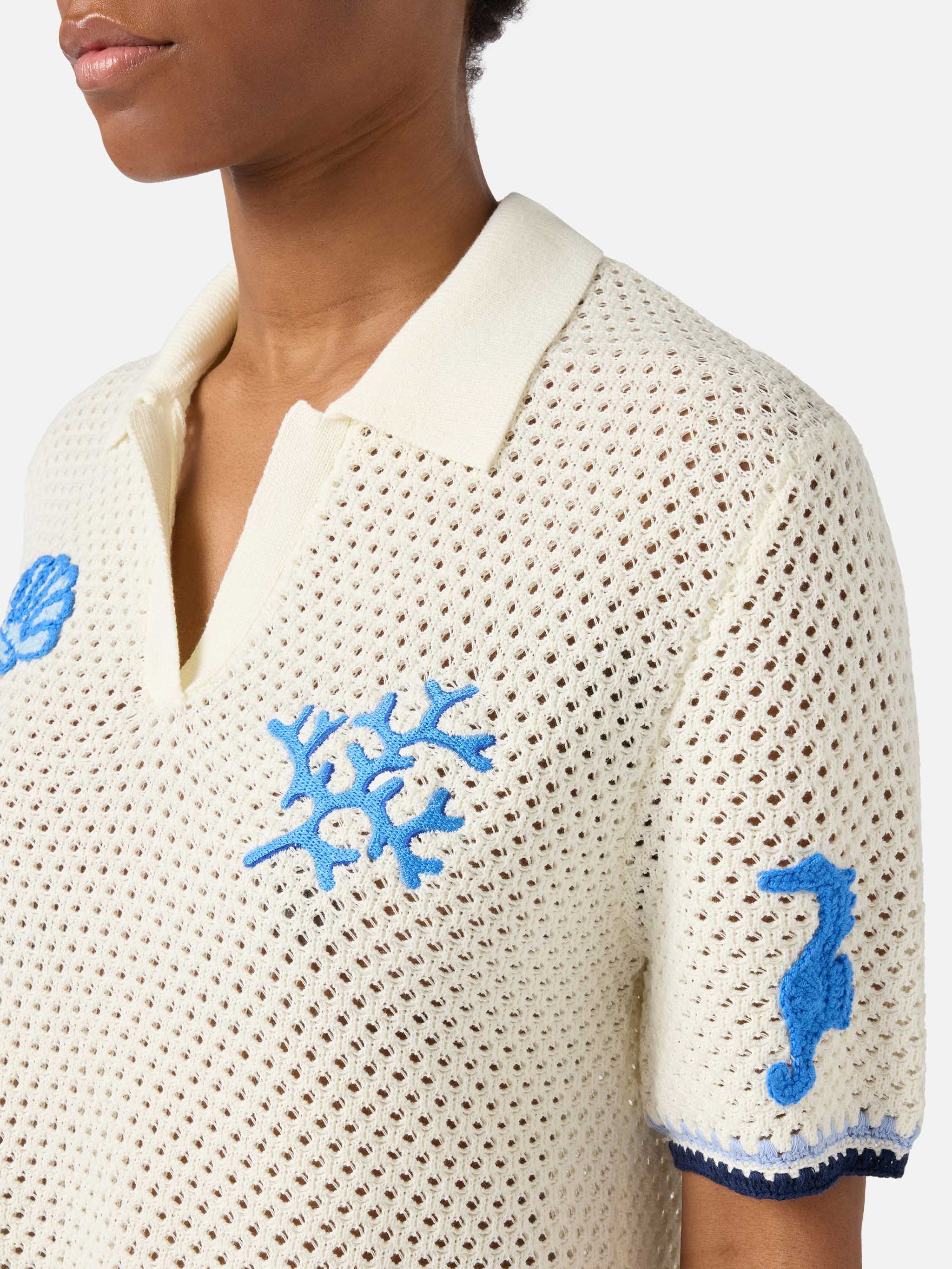 Pixie openwork knit polo with marine patches - Image 2