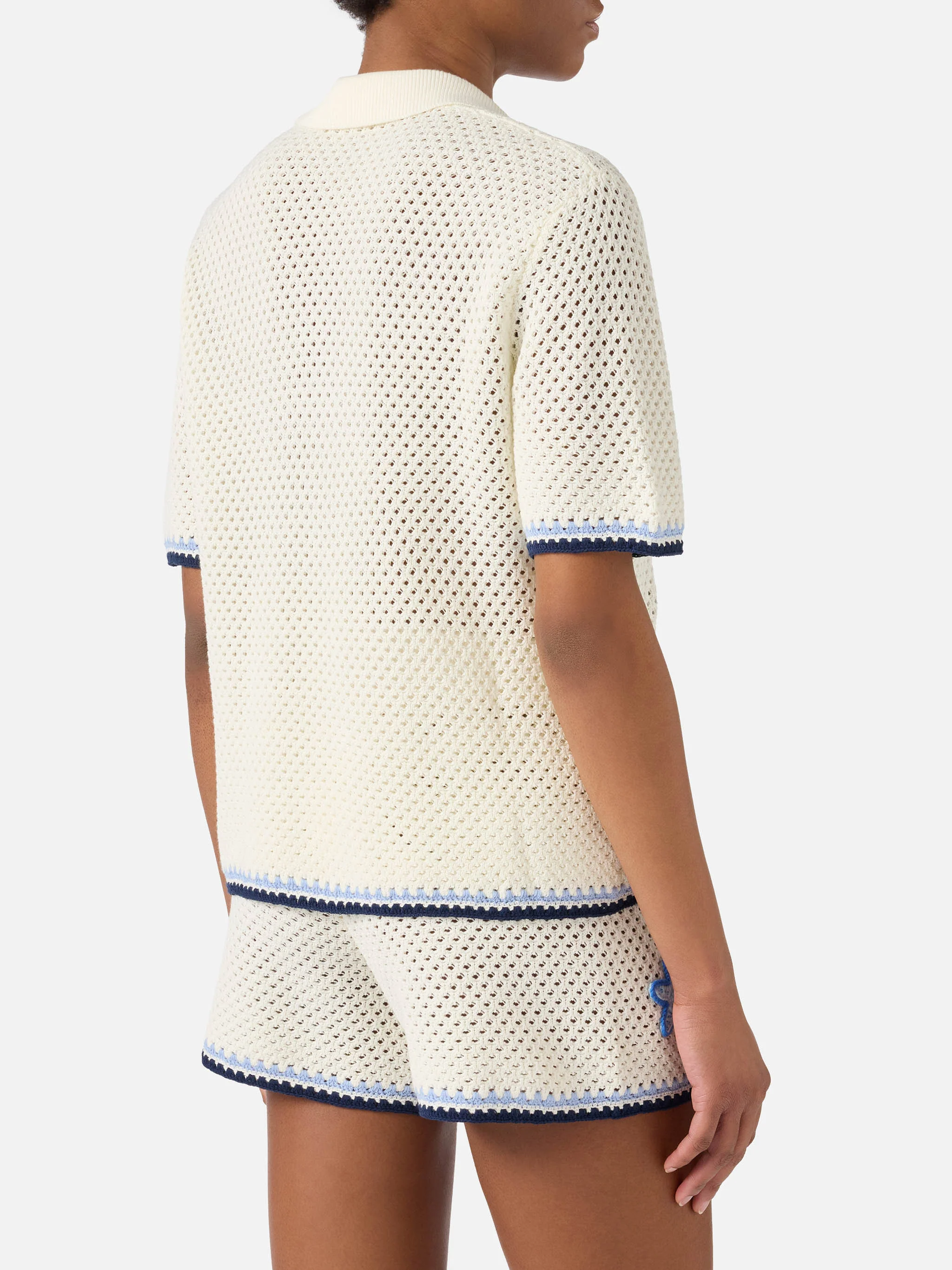 Pixie openwork knit polo with marine patches - Image 3