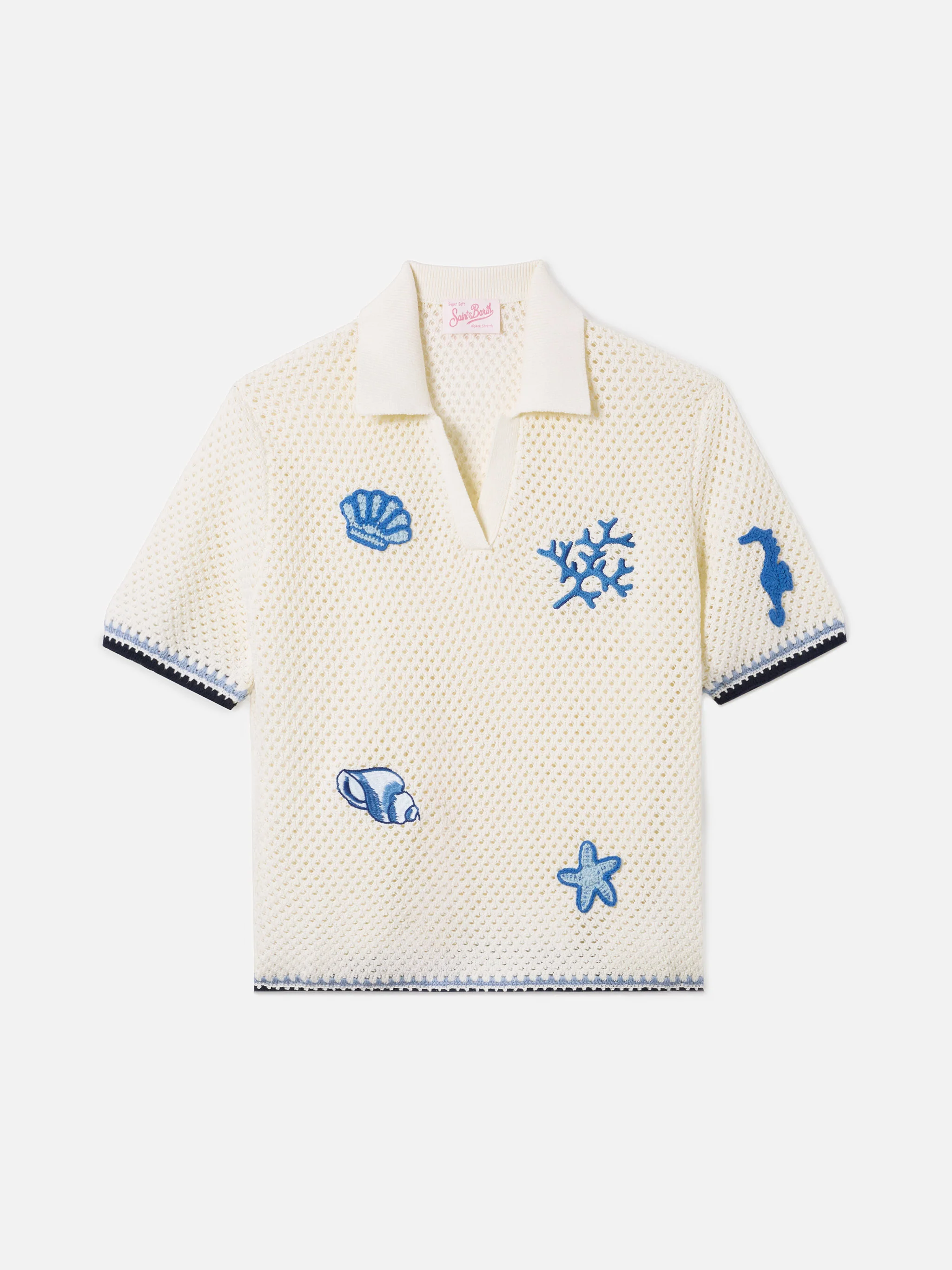 Pixie openwork knit polo with marine patches - Image 4