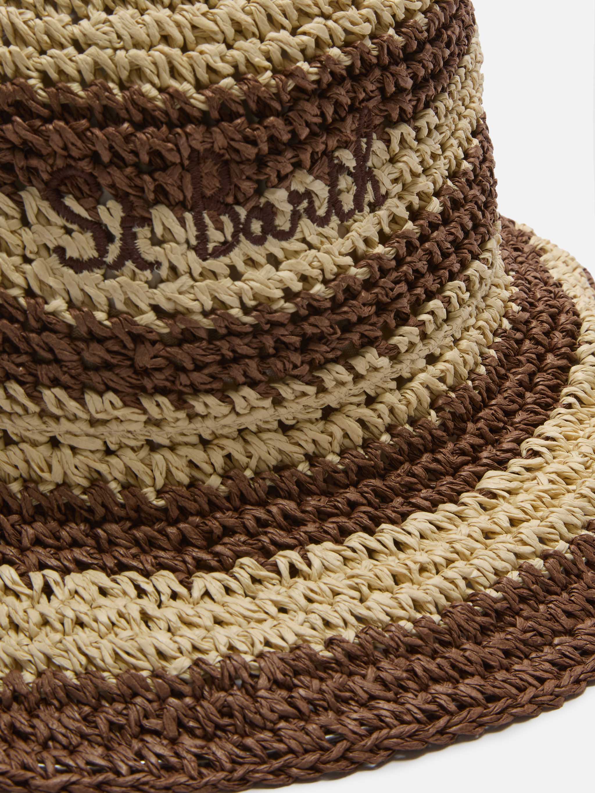 Polly bucket hat with beige and brown stripes and embroidered logo - Image 2