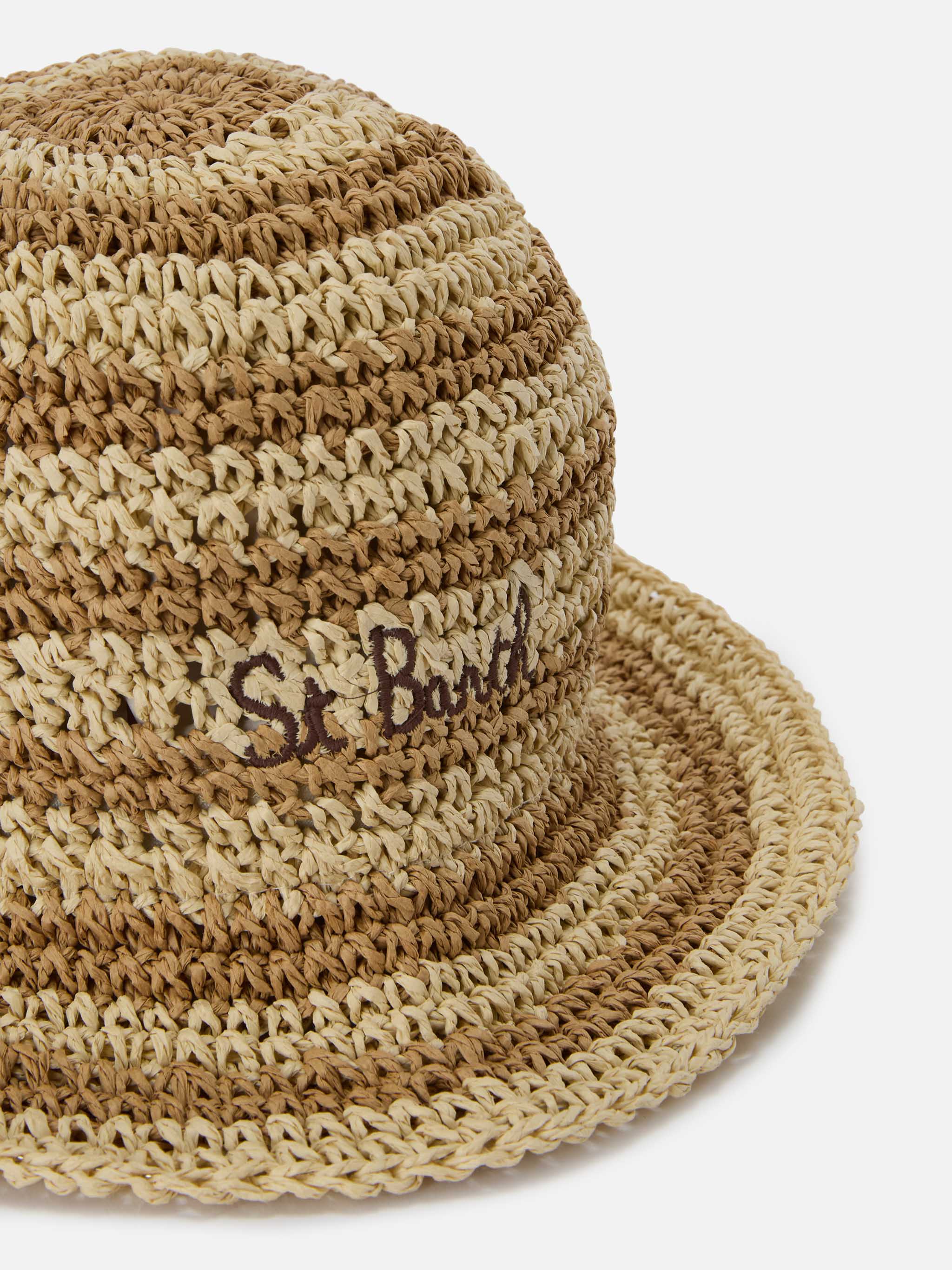 Polly bucket hat with beige and white stripes and embroidered logo - Image 2