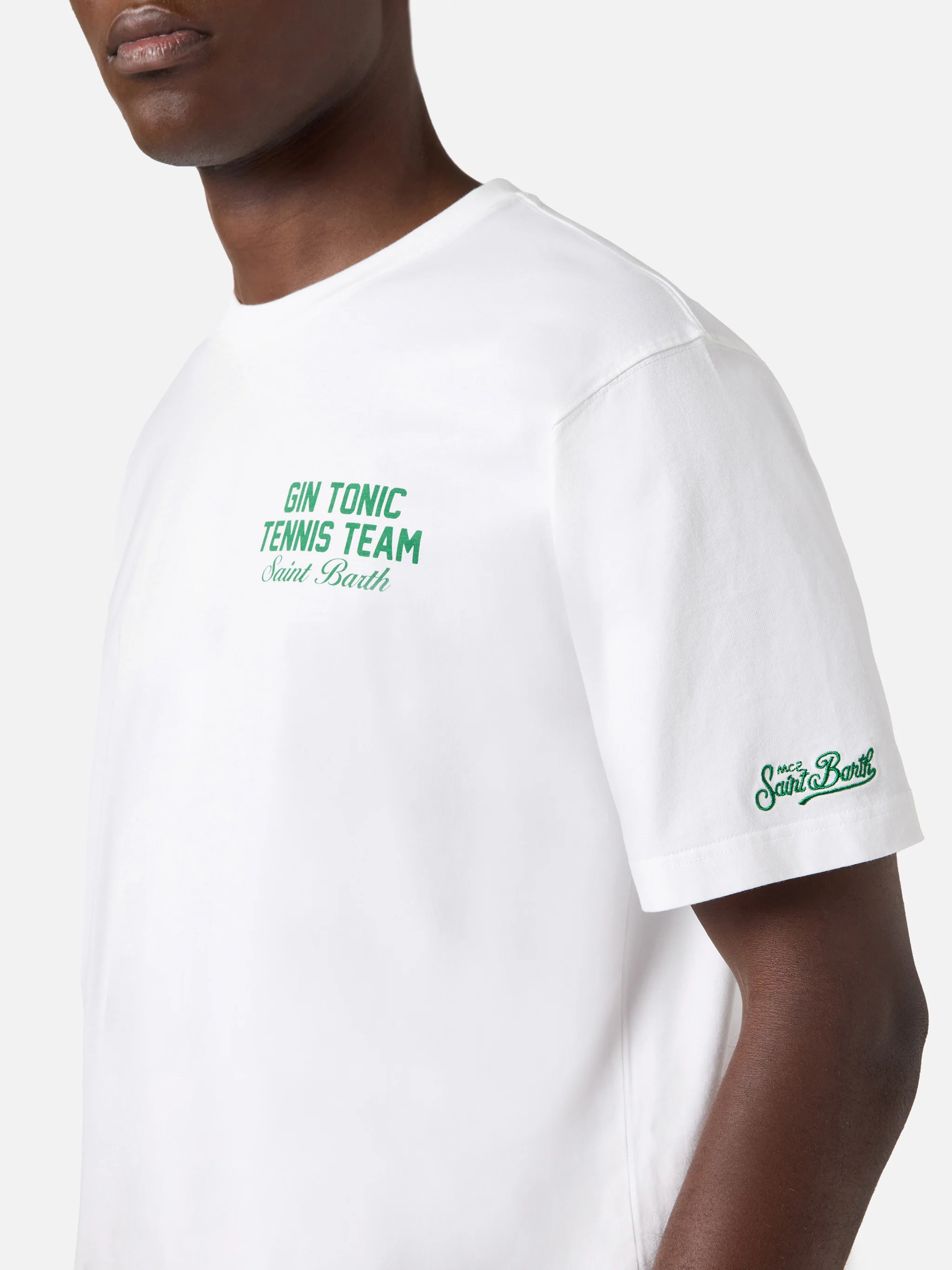 White Portland t-shirt with Gin Tonic Tennis Team illustration - Image 2