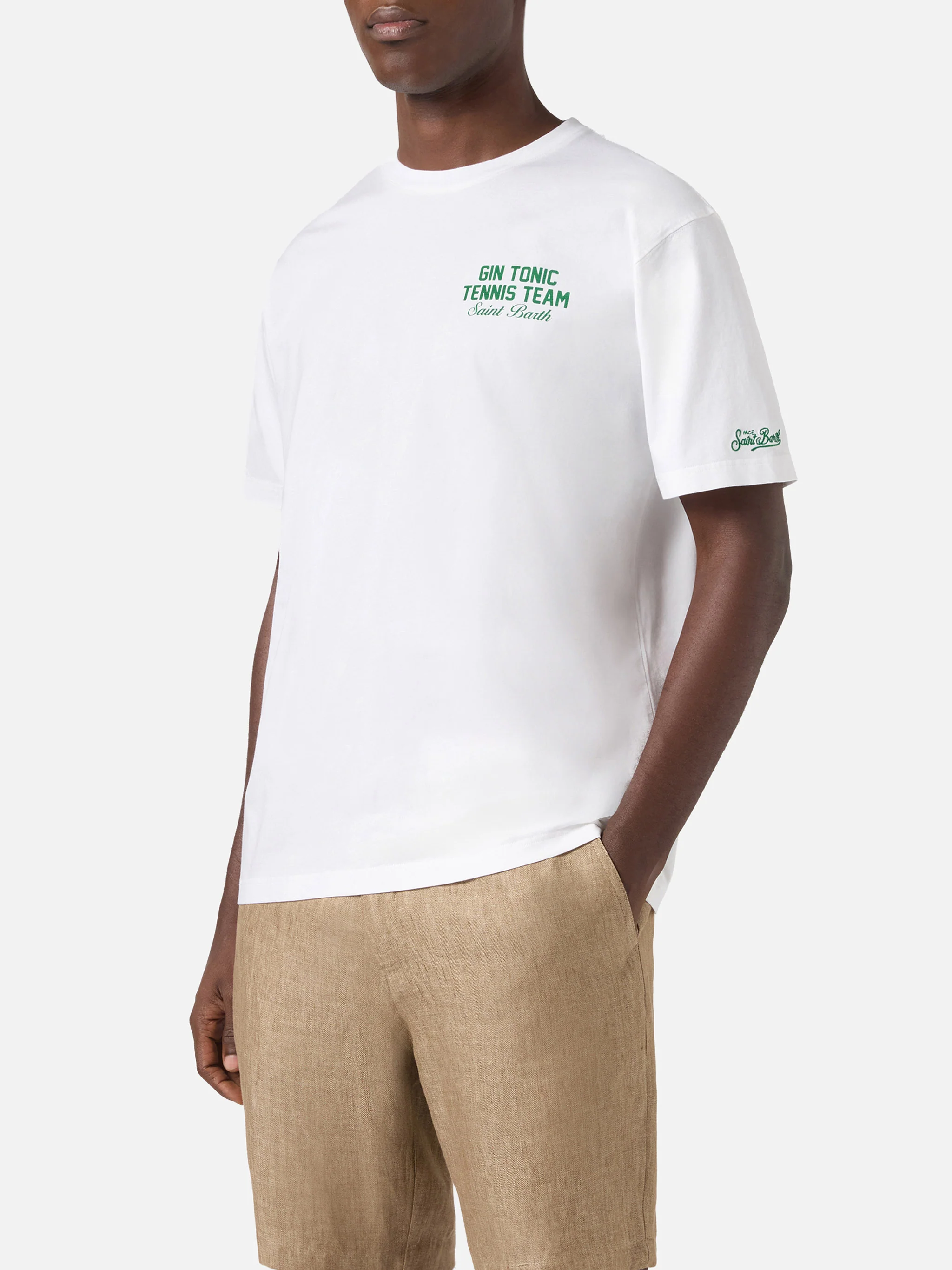 White Portland t-shirt with Gin Tonic Tennis Team illustration - Image 3