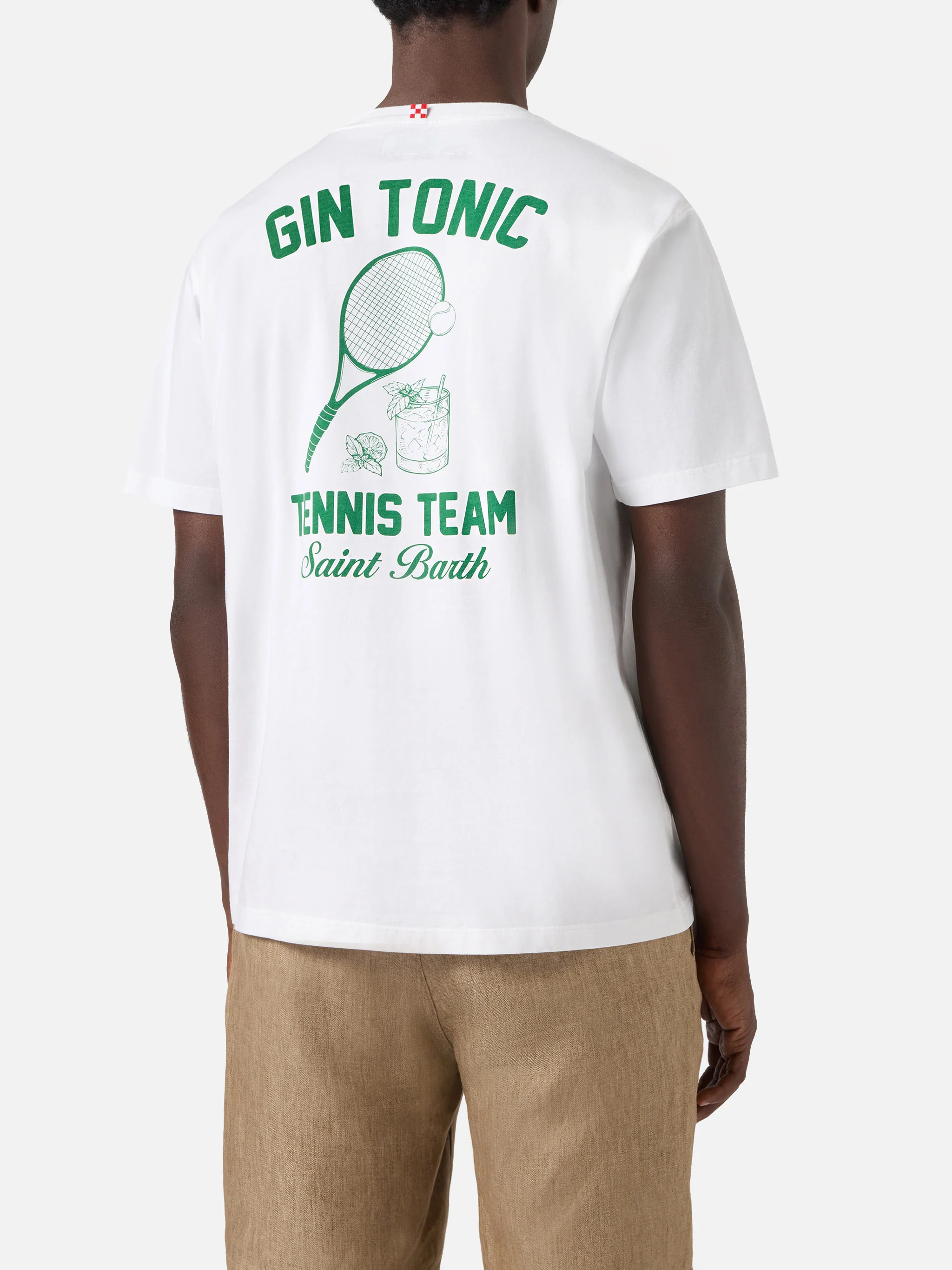 White Portland t-shirt with Gin Tonic Tennis Team illustration - Image 4