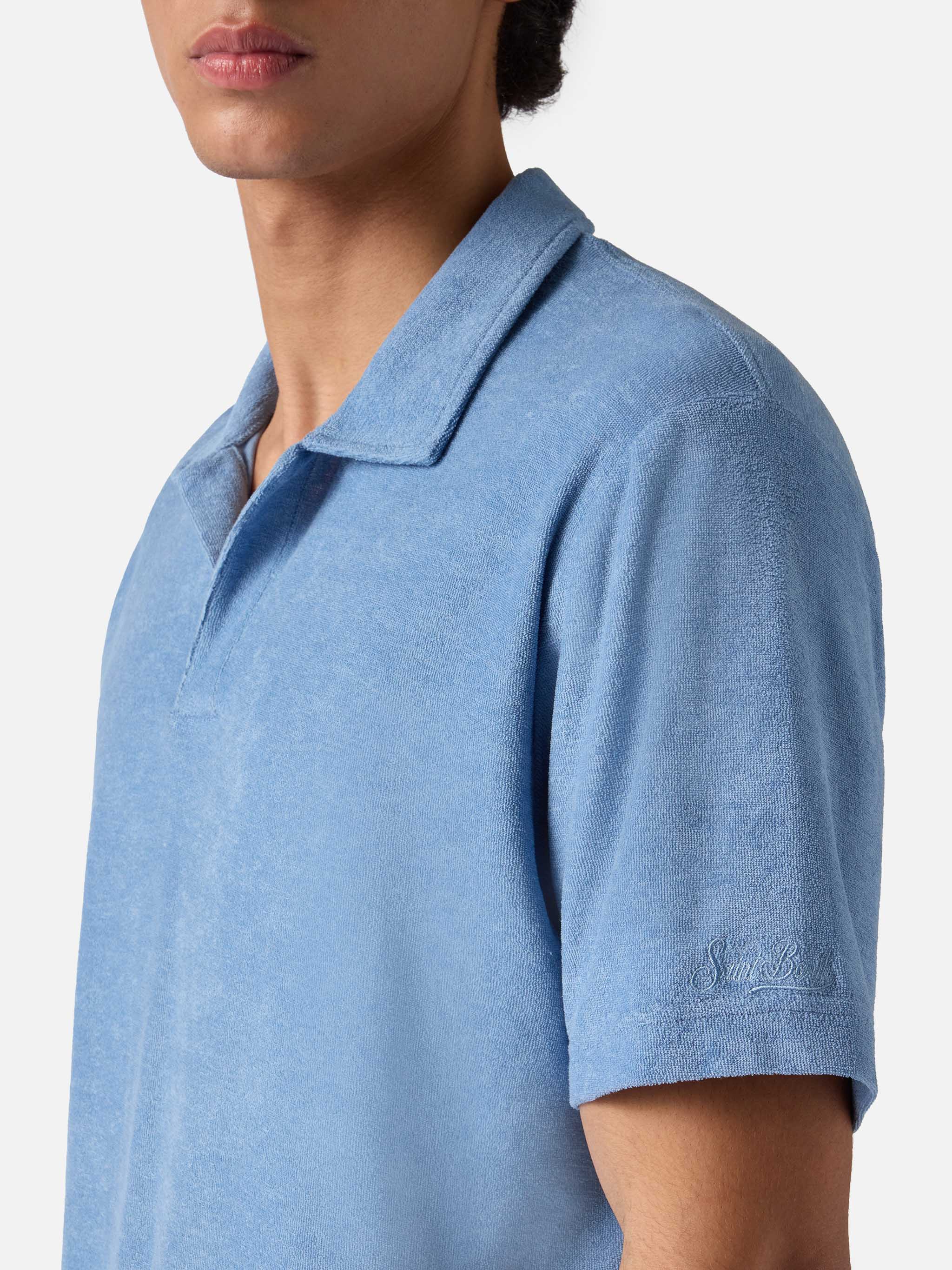 Powder blue Jeremy polo in terry-effect cotton - Image 2