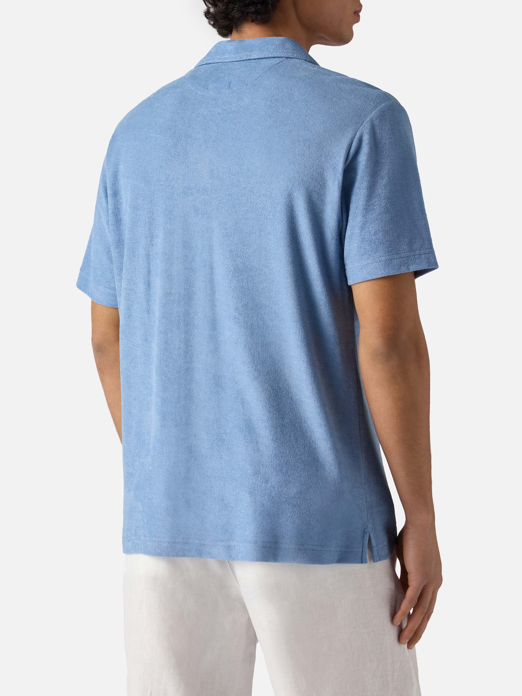 Powder blue Jeremy polo in terry-effect cotton - Image 3