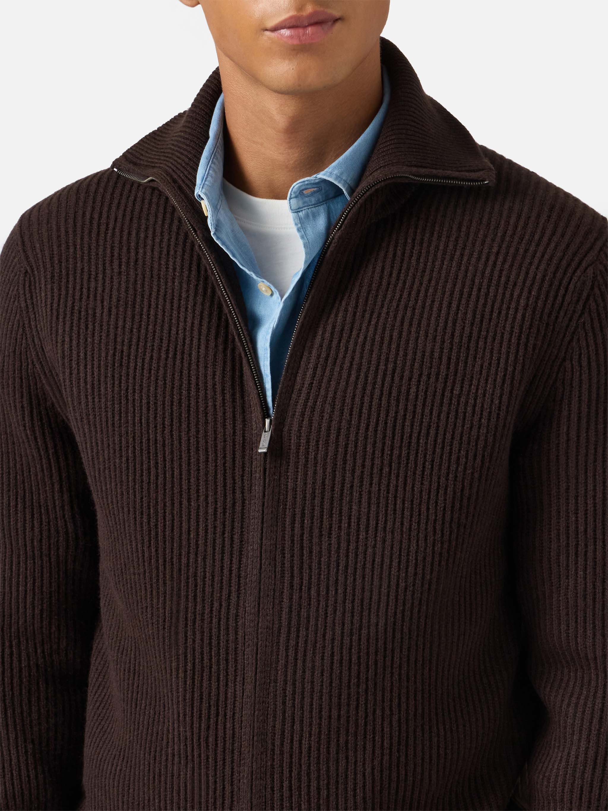 Preston pure-wool full-zip cardigan in dark brown - Image 2