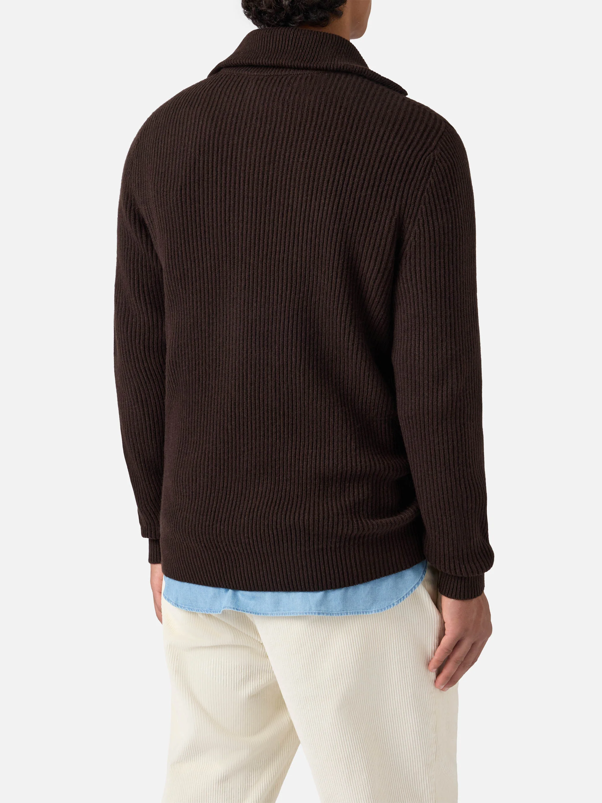 Preston pure-wool full-zip cardigan in dark brown - Image 3