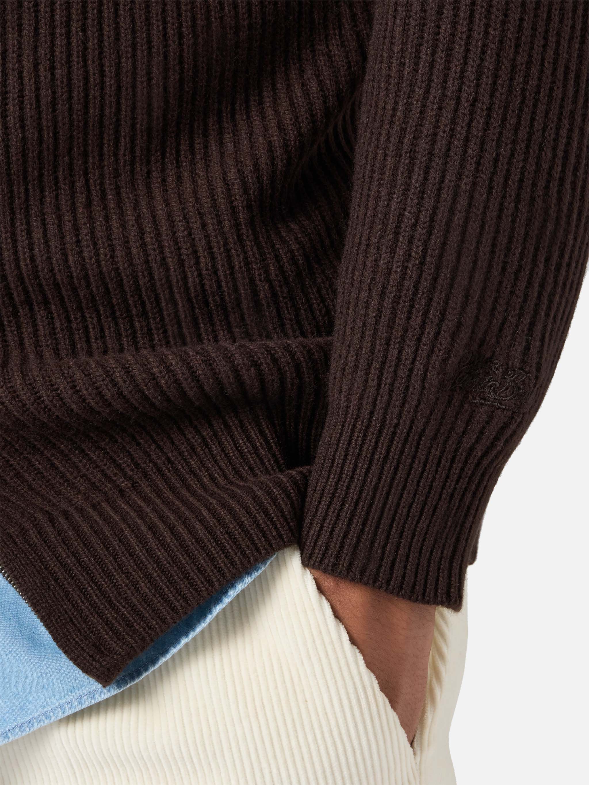 Preston pure-wool full-zip cardigan in dark brown - Image 4