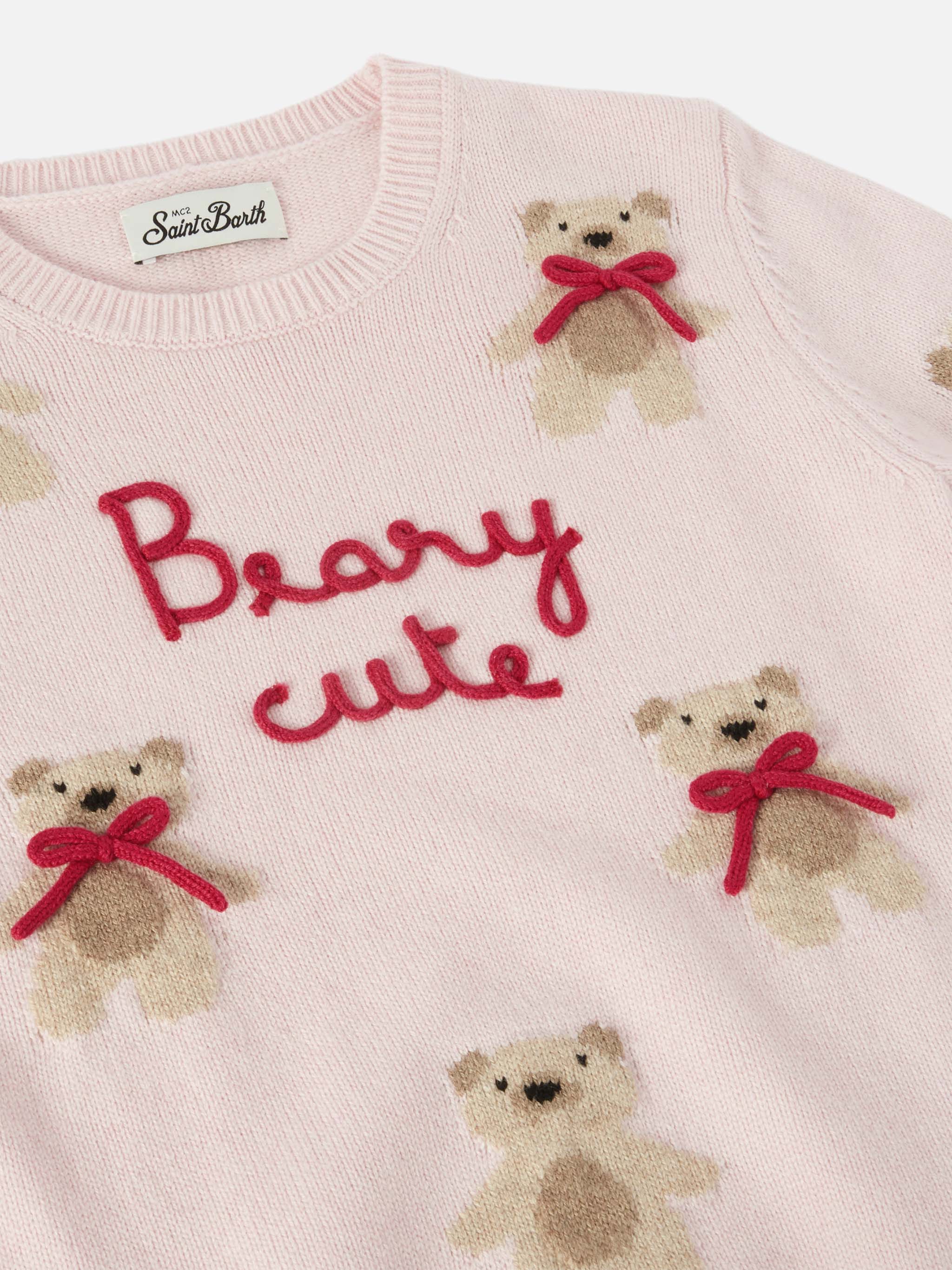 Princess cashmere-blend crewneck with teddy-bear jacquard and bow appliqués - Image 2