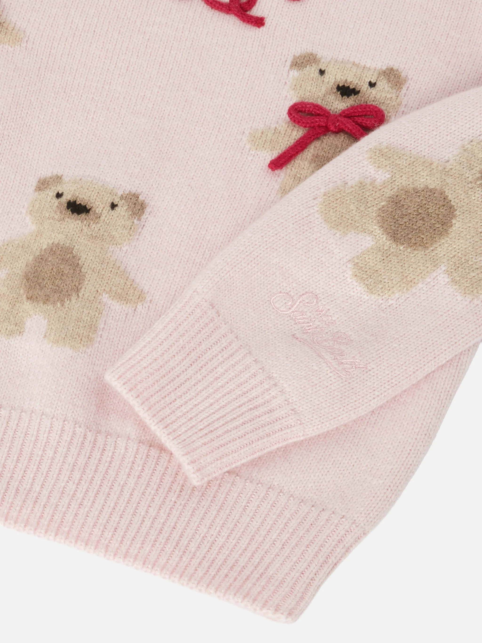 Princess cashmere-blend crewneck with teddy-bear jacquard and bow appliqués - Image 4