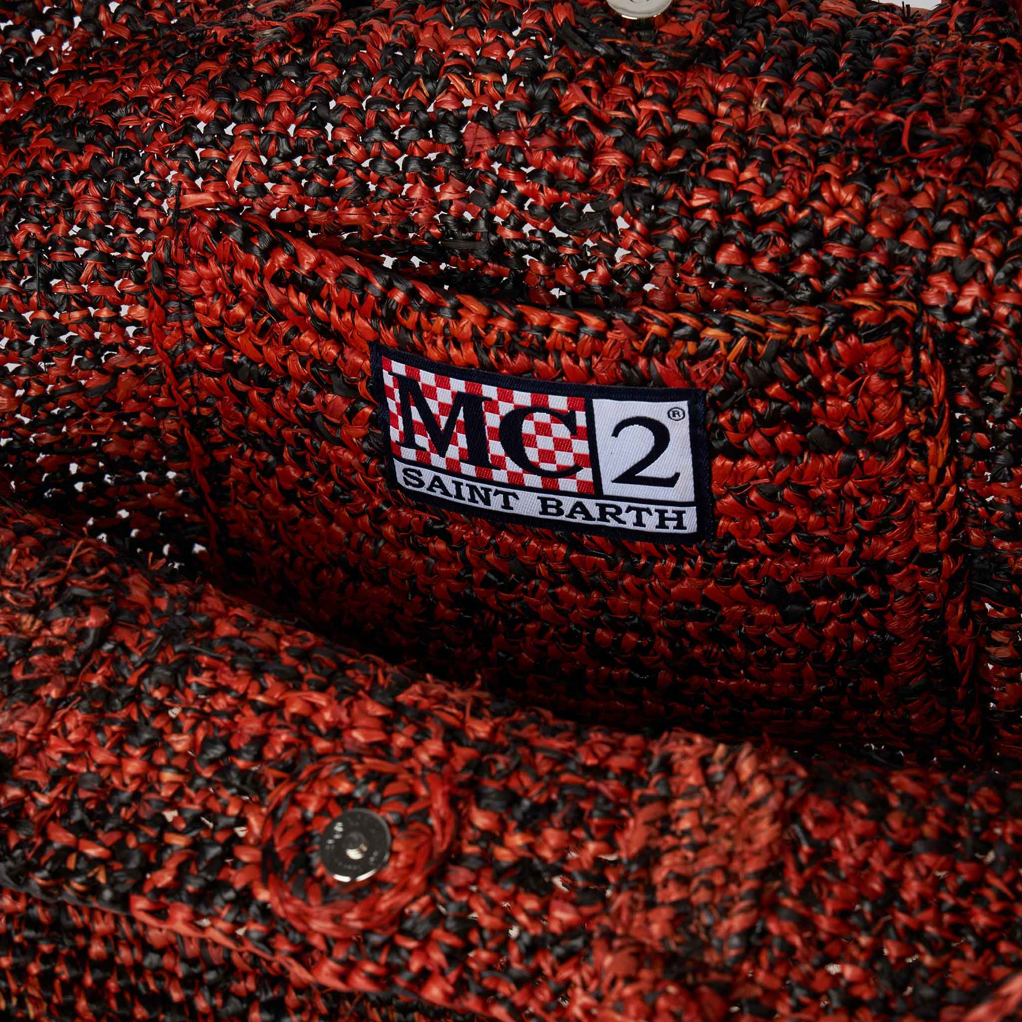Raffia black and orange bag with front embroidery - Image 5