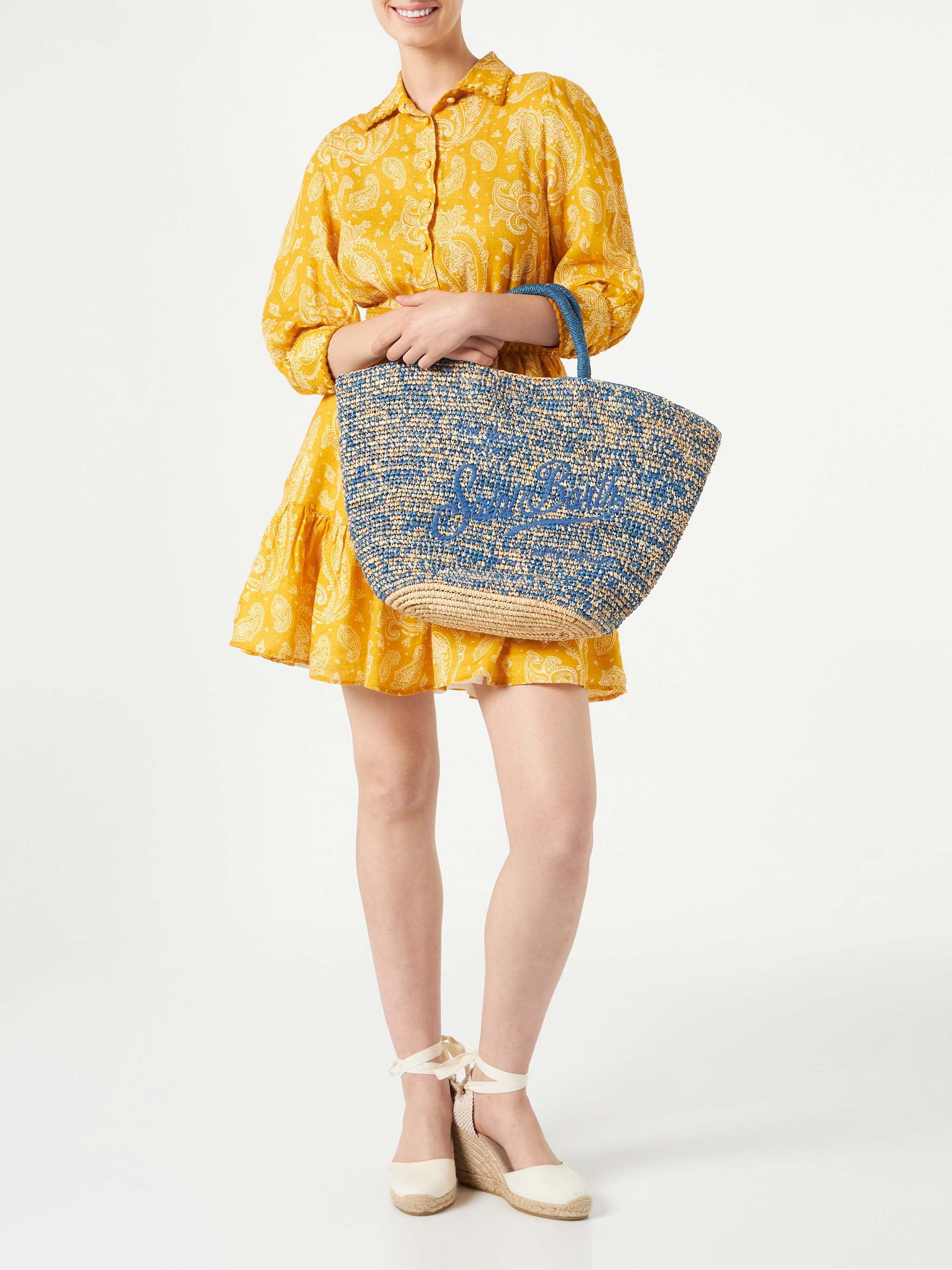 Raffia black and orange bag with front embroidery - Image 6