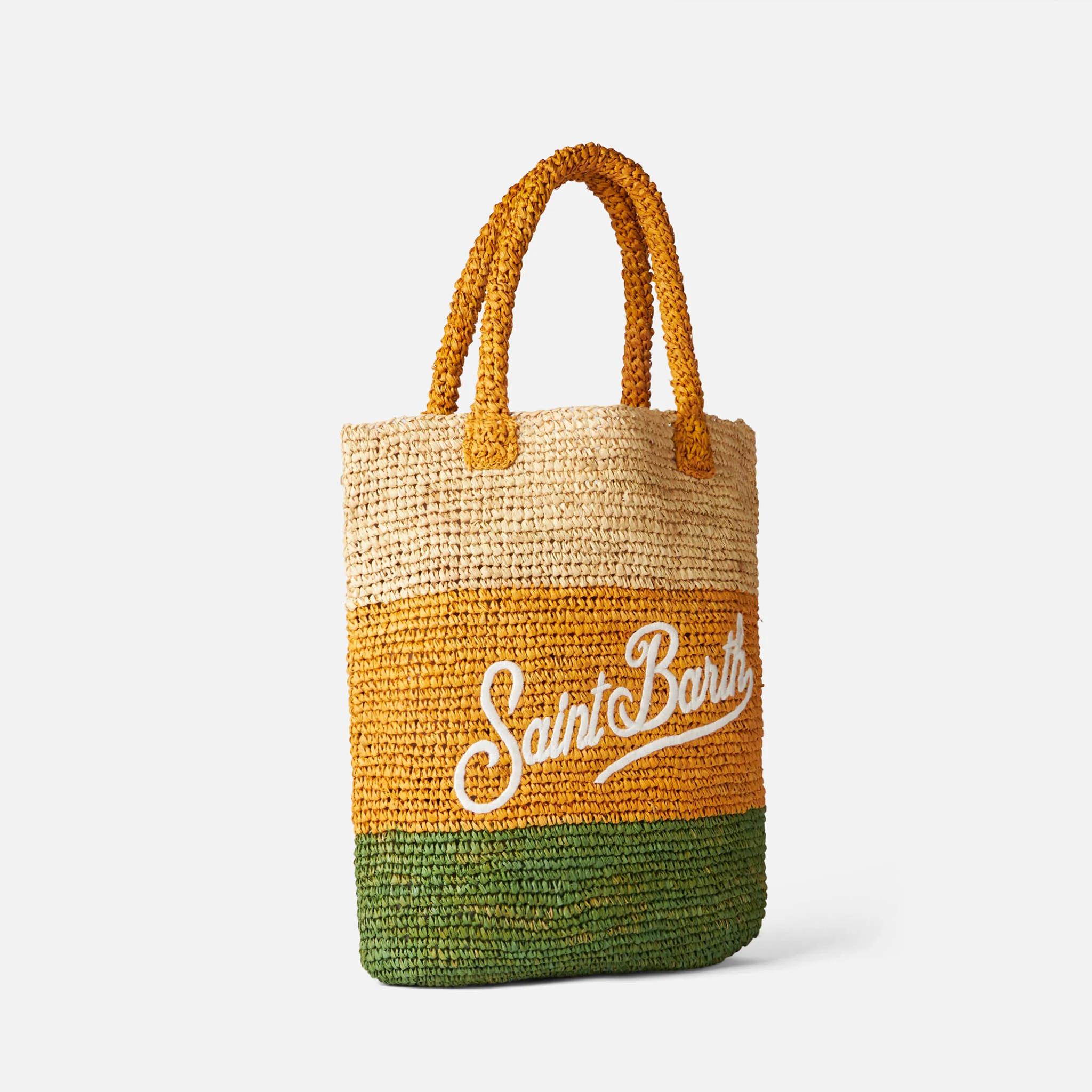 Raffia bucket bag with multicolor stripes and embroidery - Image 3