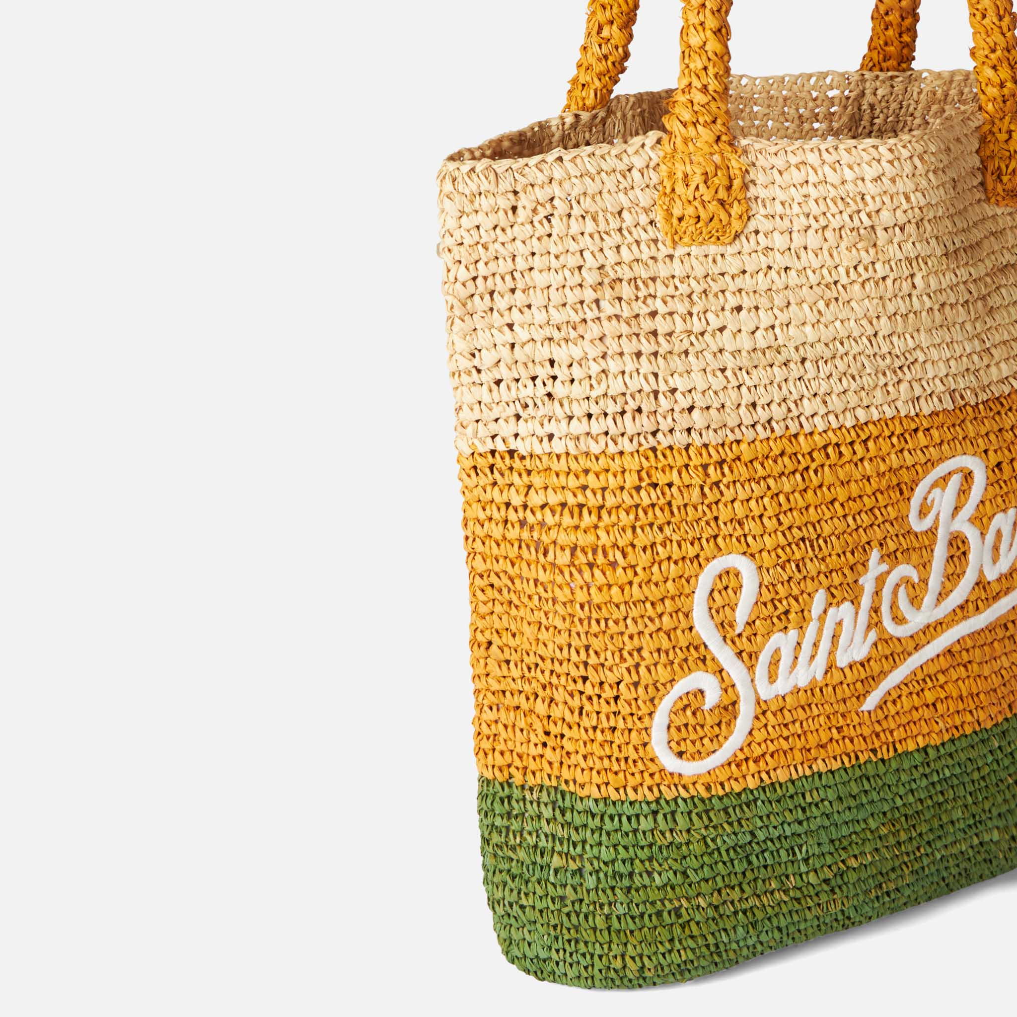 Raffia bucket bag with multicolor stripes and embroidery - Image 4