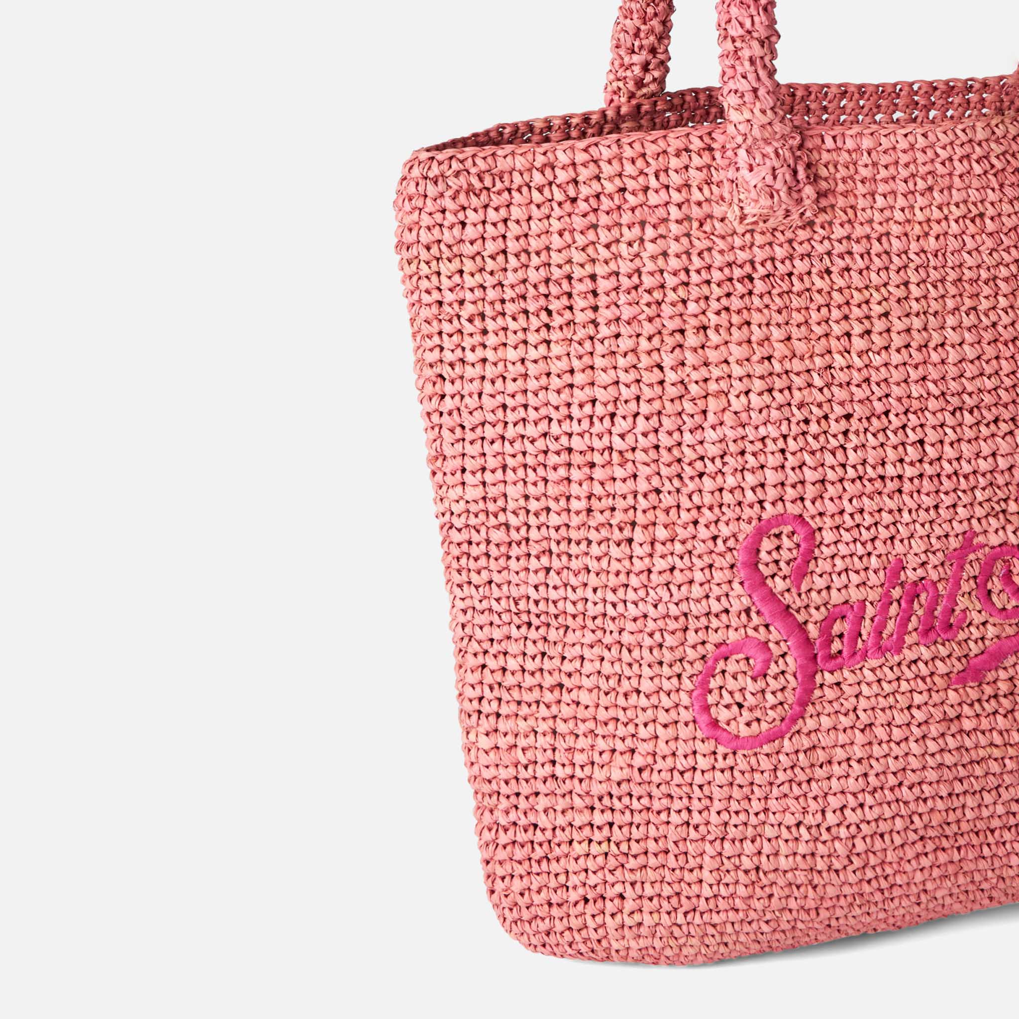 Raffia bucket pink bag with embroidery - Image 2