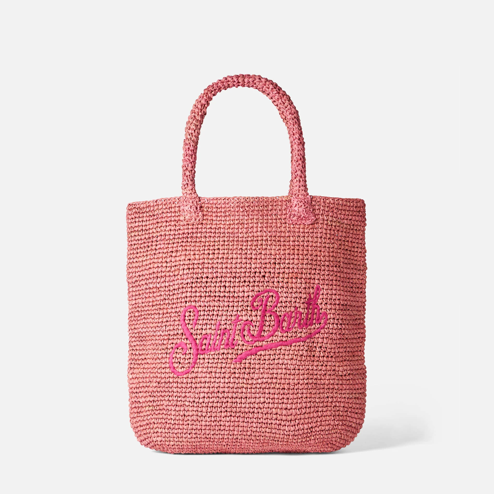Raffia bucket pink bag with embroidery - Image 3