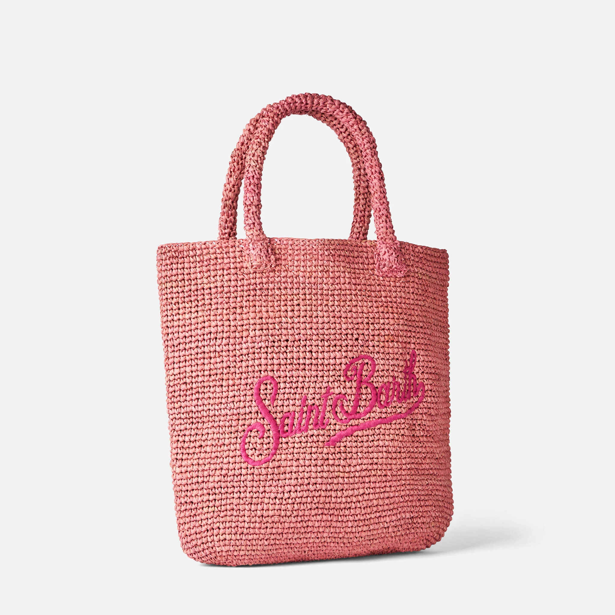 Raffia bucket pink bag with embroidery - Image 4