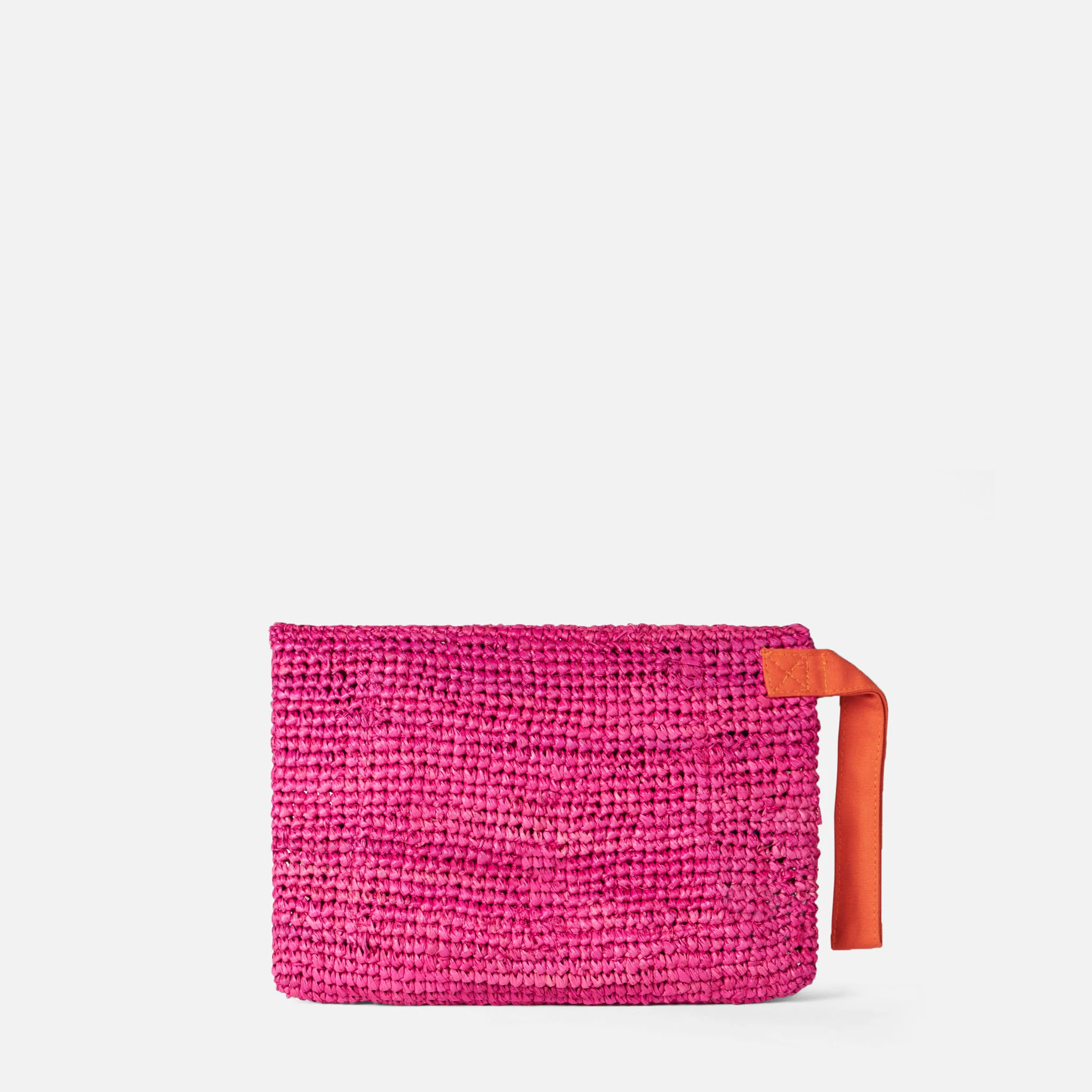 Raffia fuchsia pouch bag with Saint Barth embroidery - Image 2