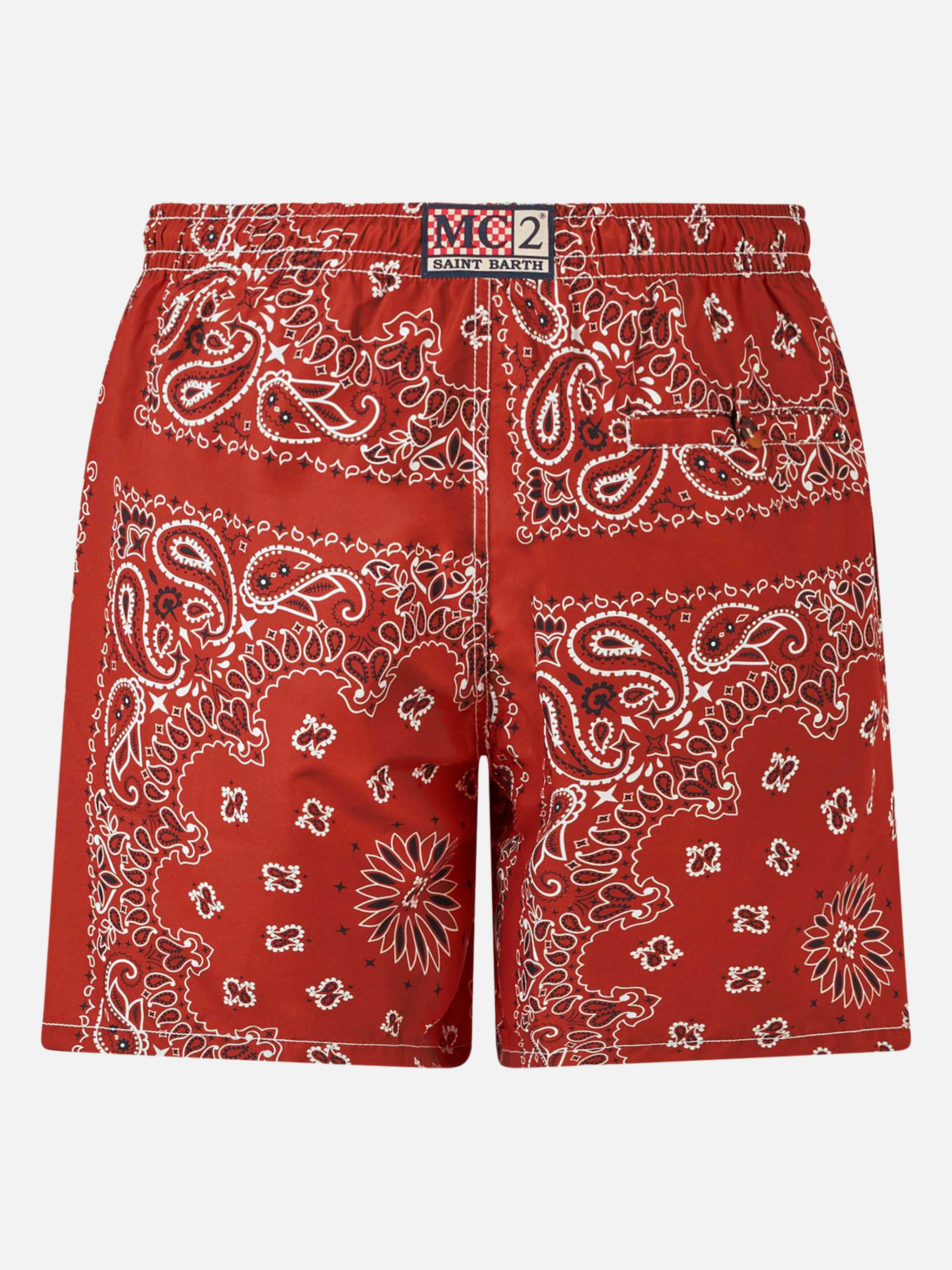 Red bandana Caprese swim shorts - Image 2