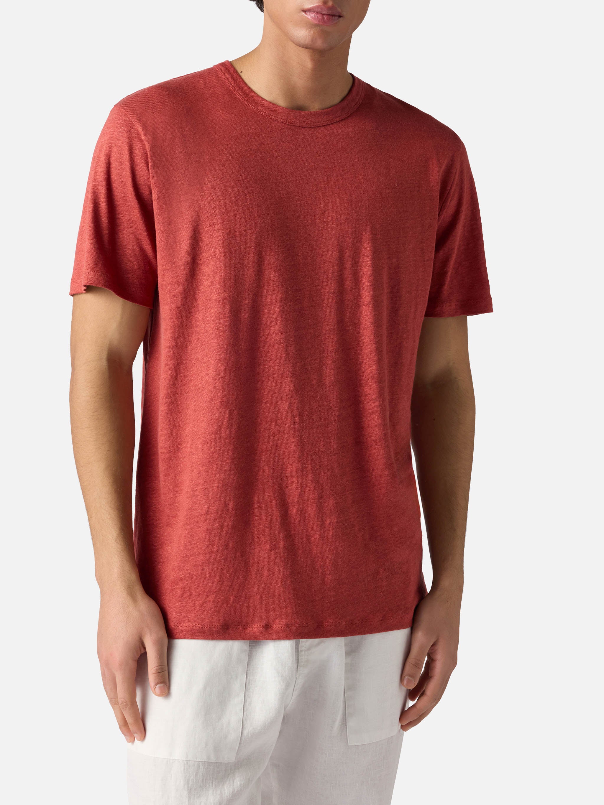 Red Ecstasea pure linen t-shirt with logo embroidery - Image 2