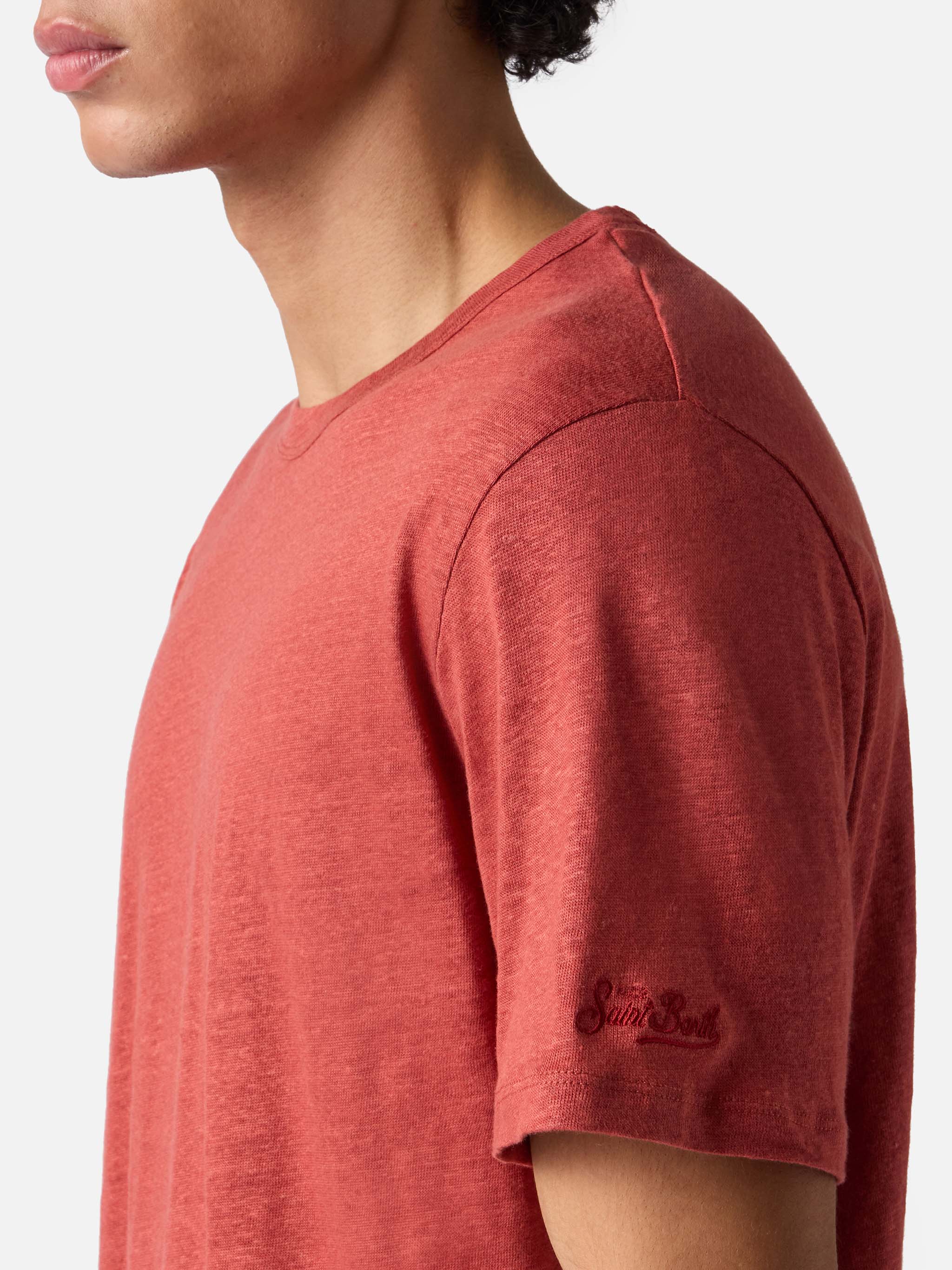 Red Ecstasea pure linen t-shirt with logo embroidery - Image 3