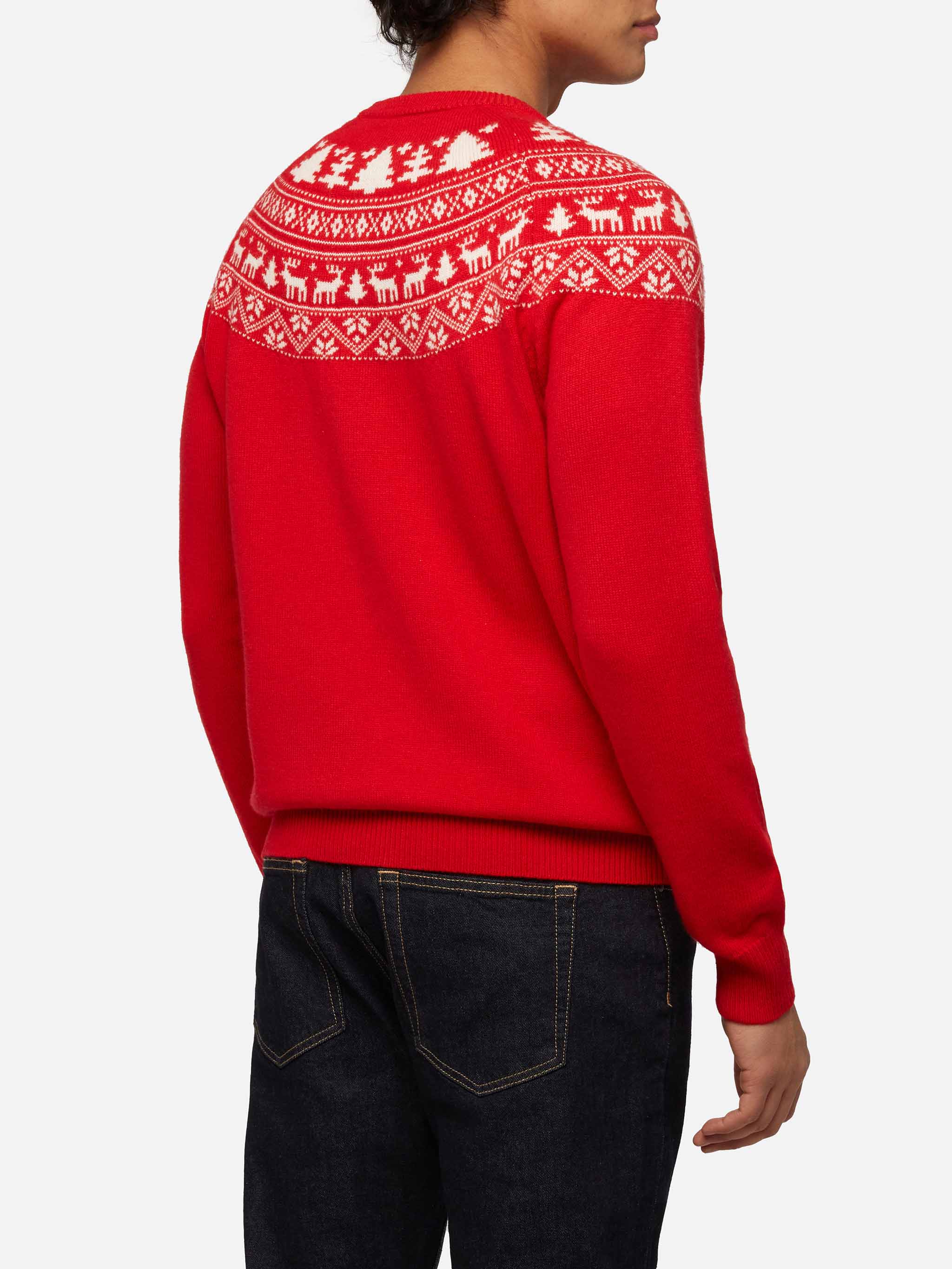 Red sweater Heron with fair isle jacquard and I'm not a Saint jacquard - Image 3