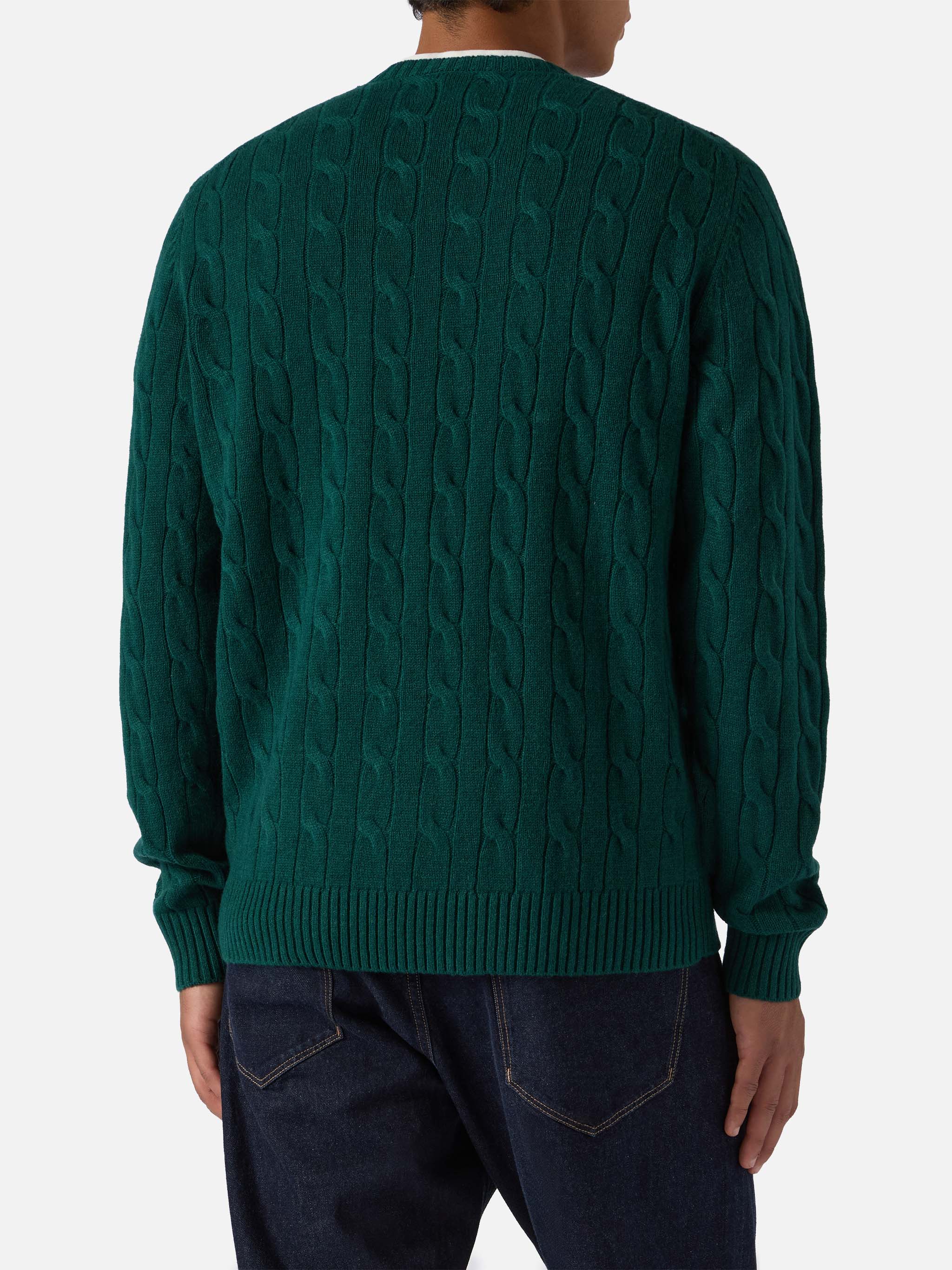 Crewneck cable-knit sweater Regent in British green 100% WOOL - Image 3