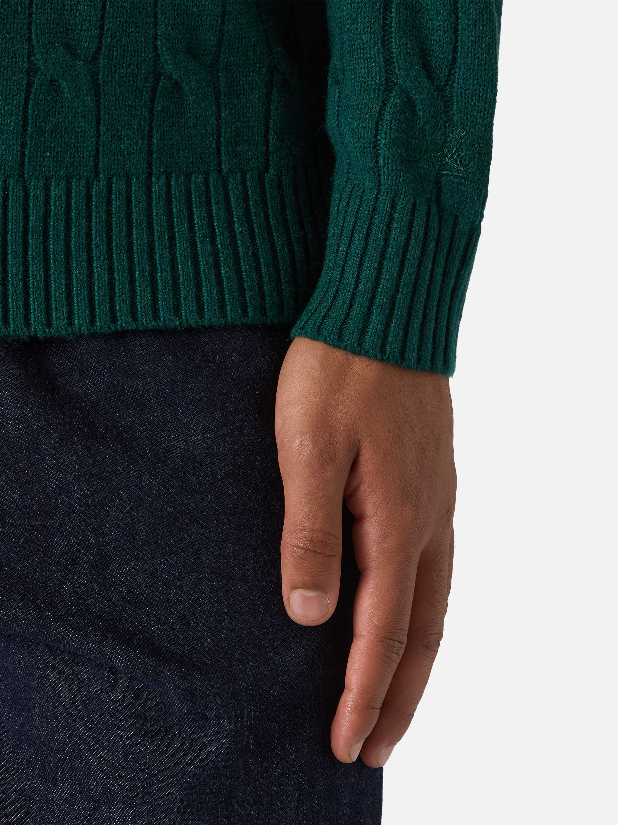 Crewneck cable-knit sweater Regent in British green 100% WOOL - Image 4