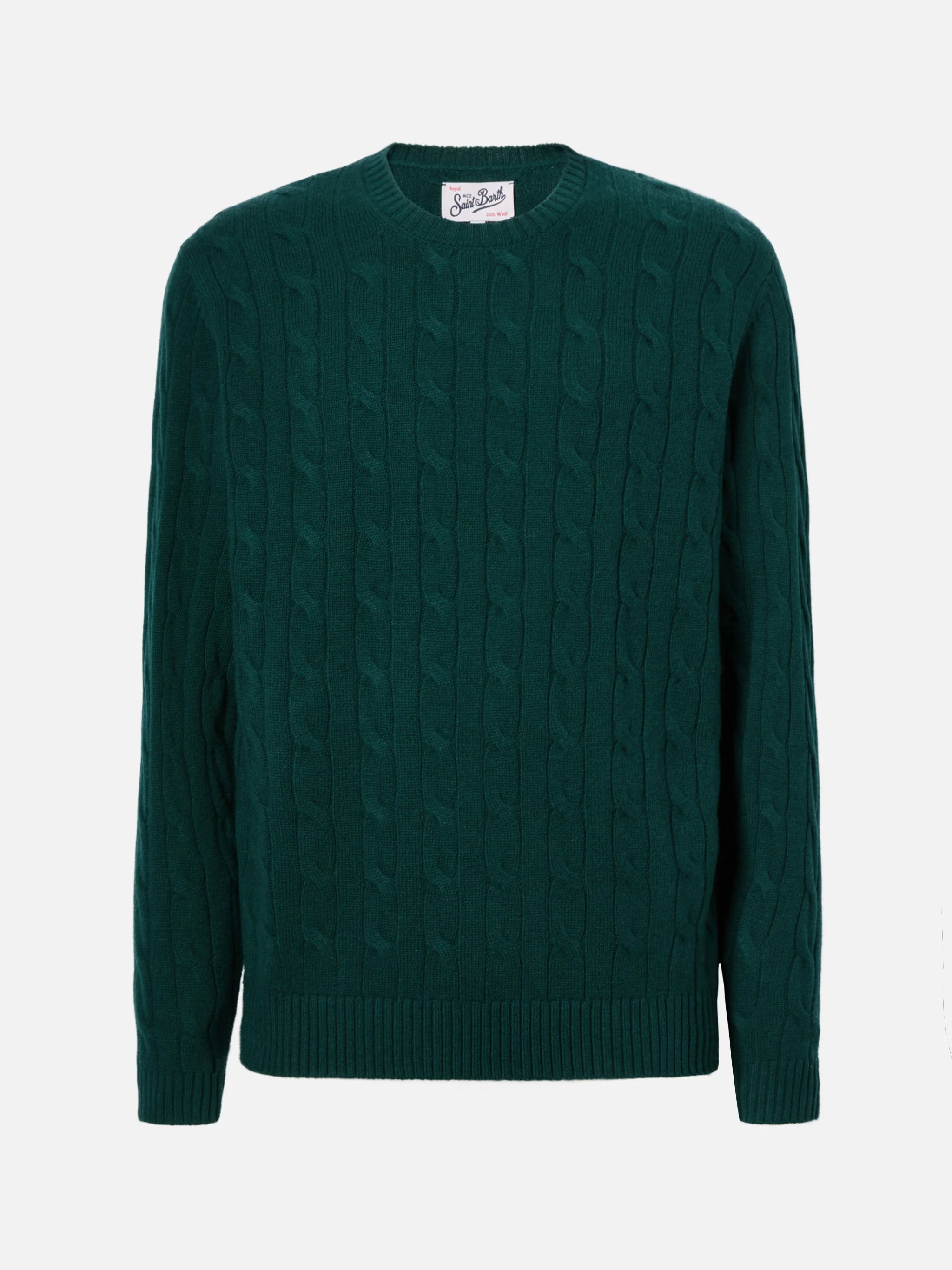 Crewneck cable-knit sweater Regent in British green 100% WOOL - Image 5