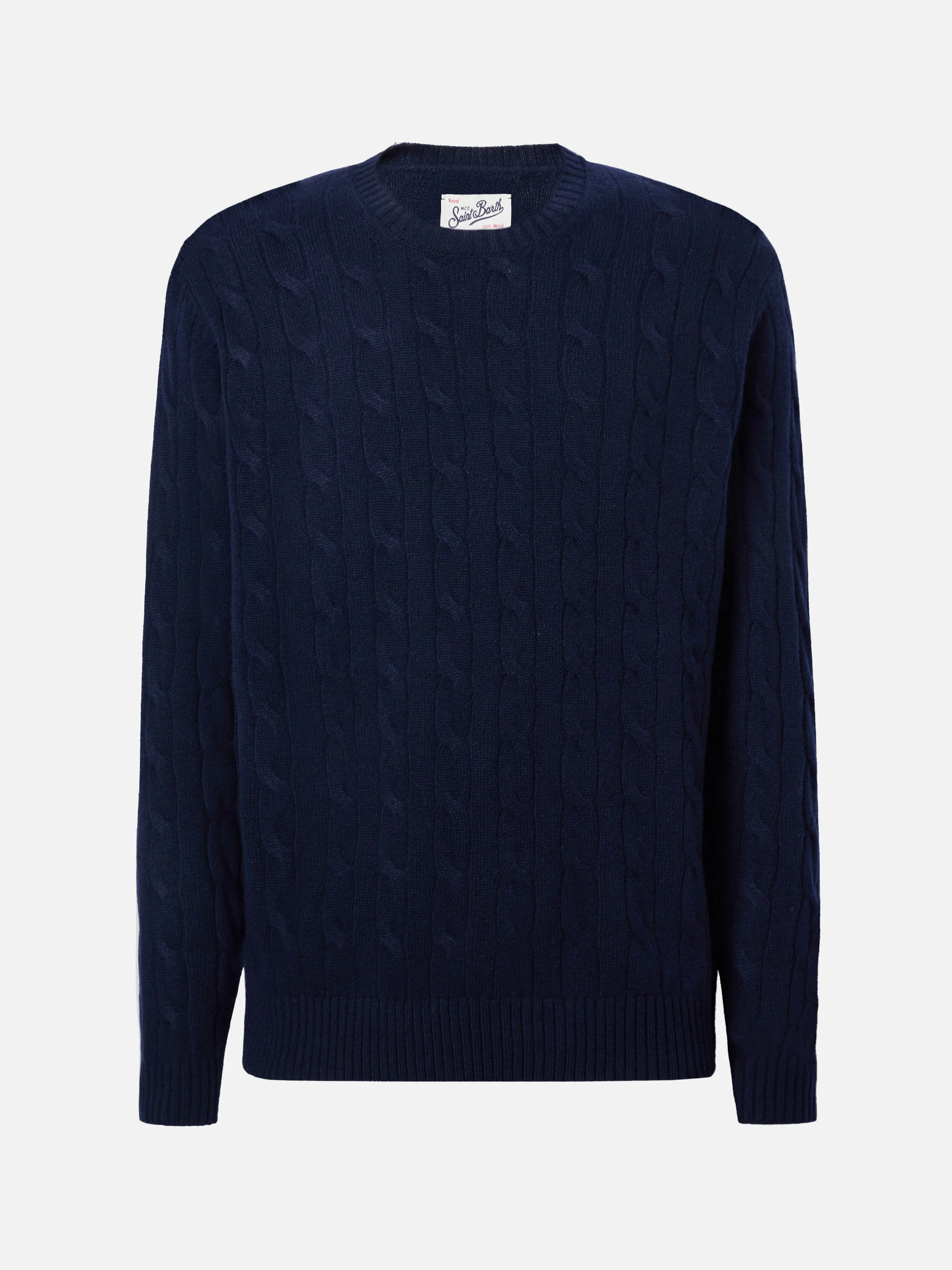 Crewneck cable-knit sweater Regent in 100% navy WOOL - Image 5