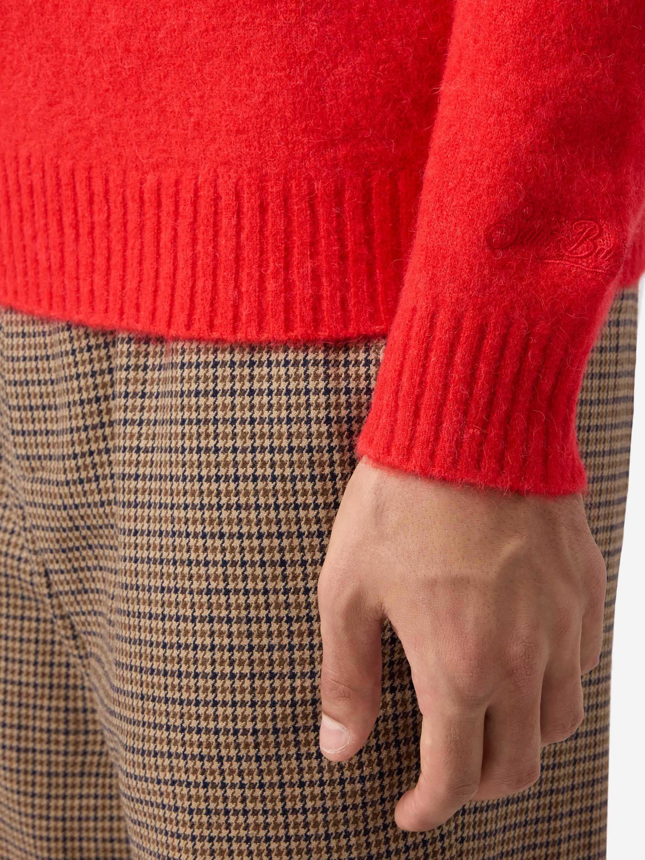 Crewneck sweater Regent in red STRETCH ALPACA - Image 4