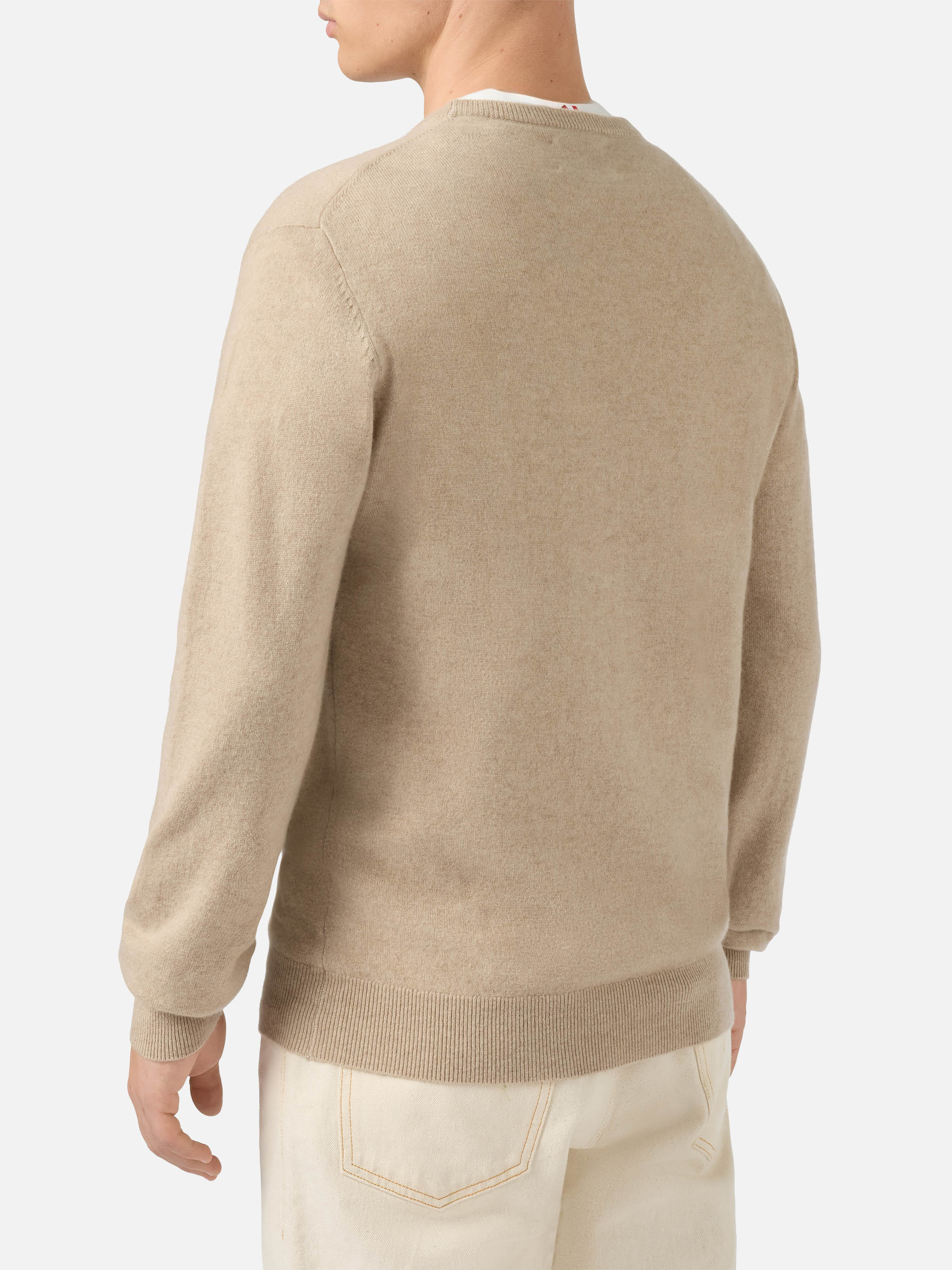 Regent crewneck sweater in beige 100% CASHMERE - Image 3