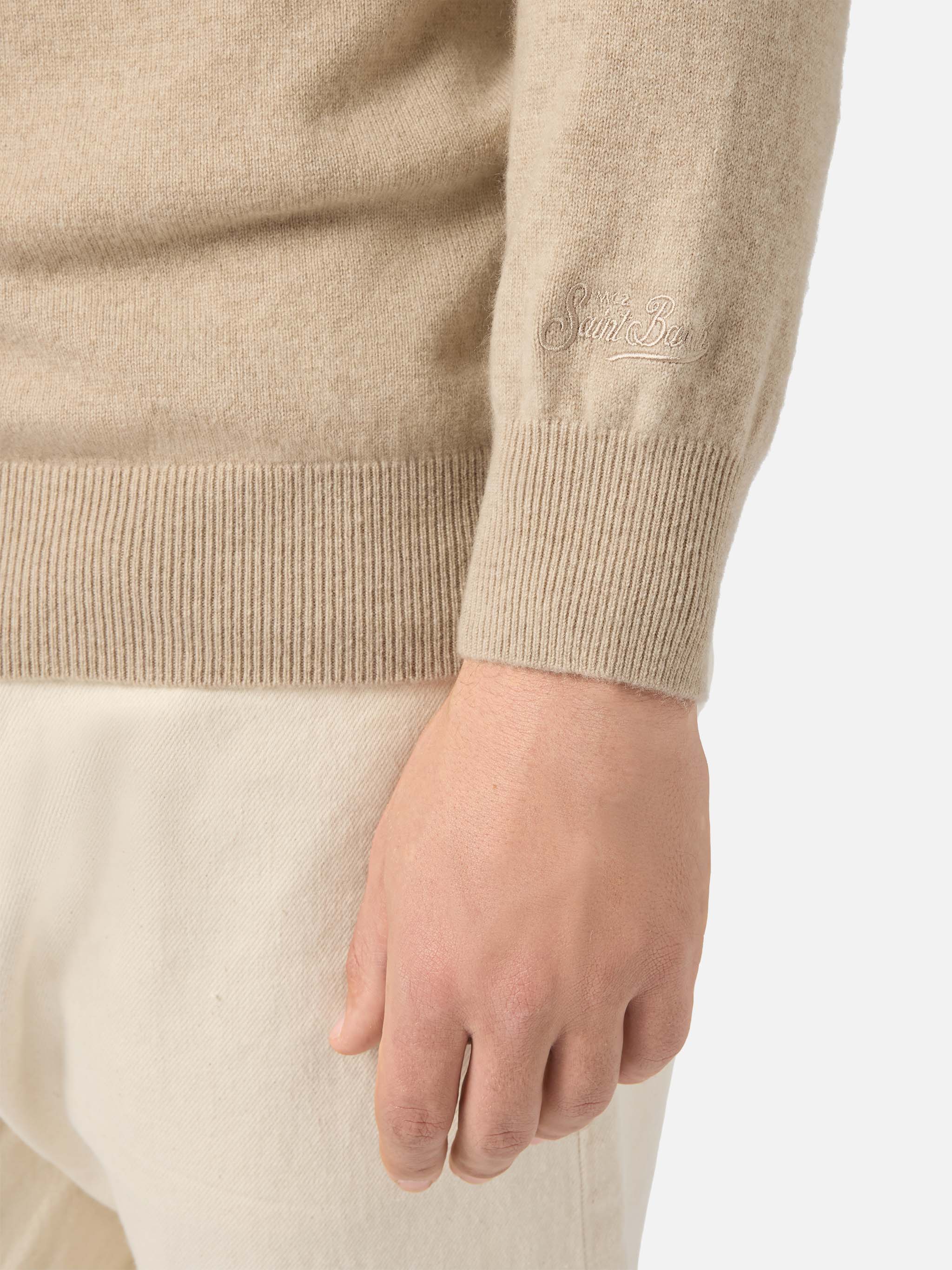 Regent crewneck sweater in beige 100% CASHMERE - Image 4