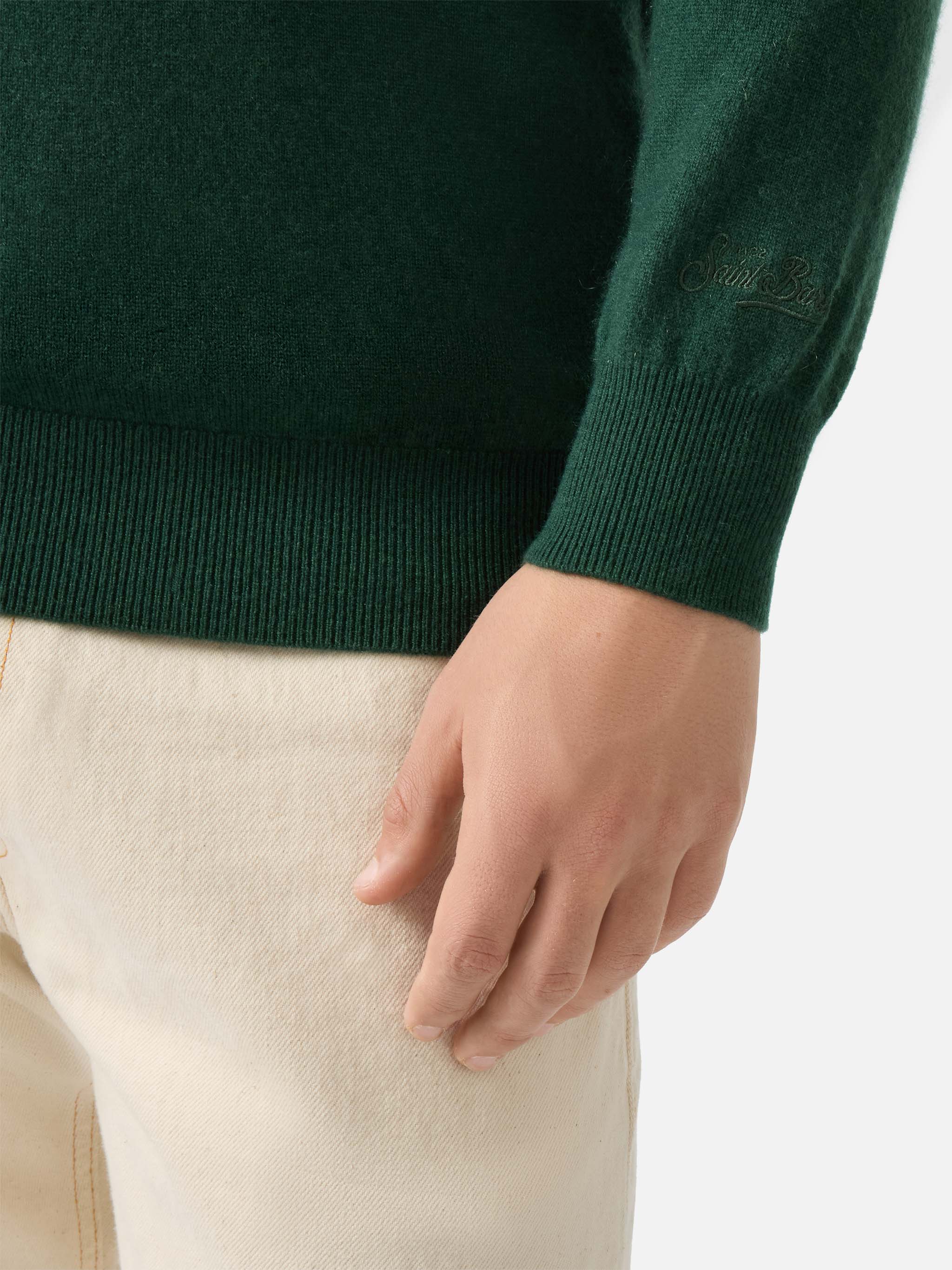 Regent crewneck sweater in 100% dark green CASHMERE - Image 4