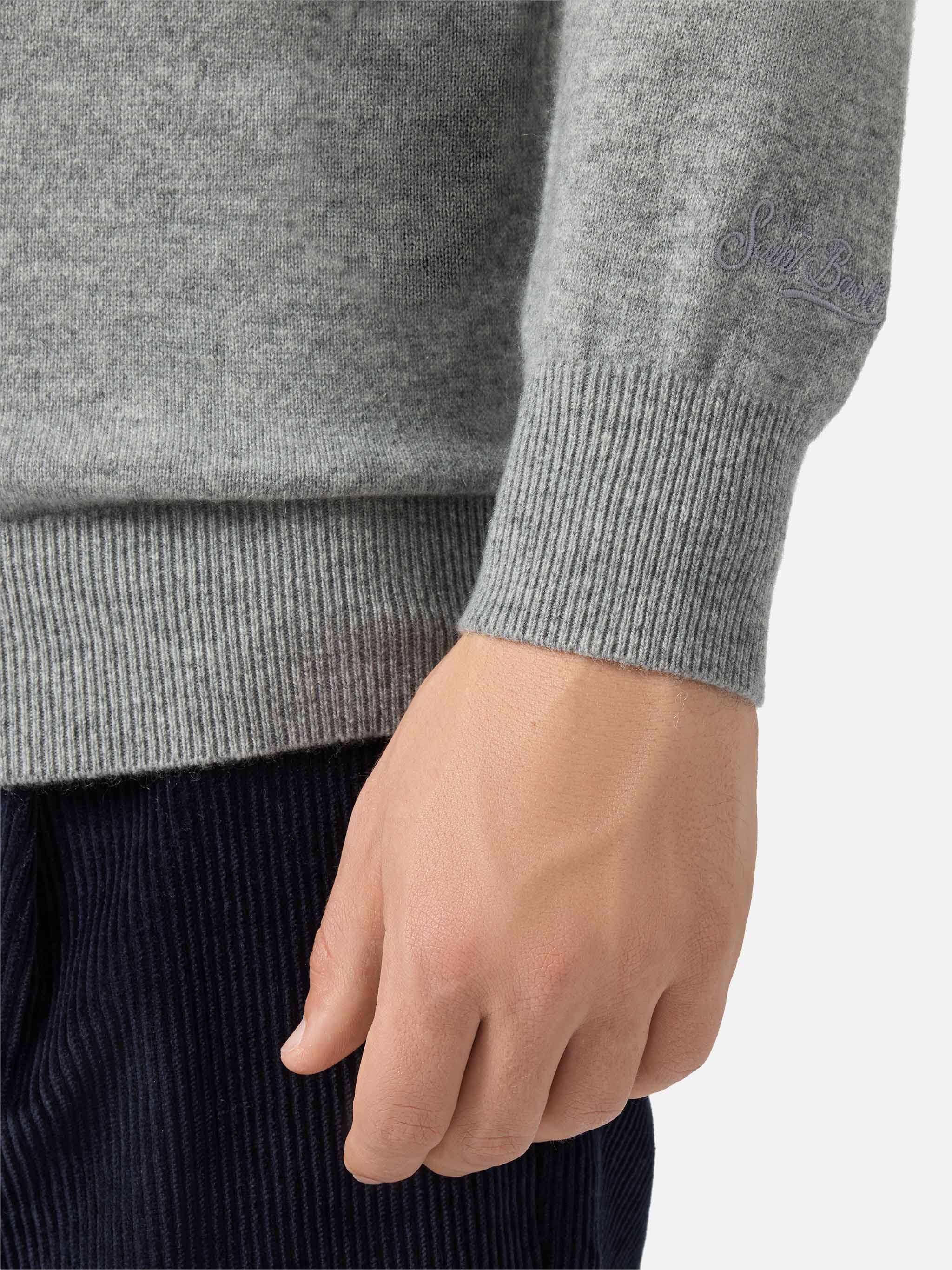 Regent crewneck sweater in 100% melange grey CASHMERE - Image 4