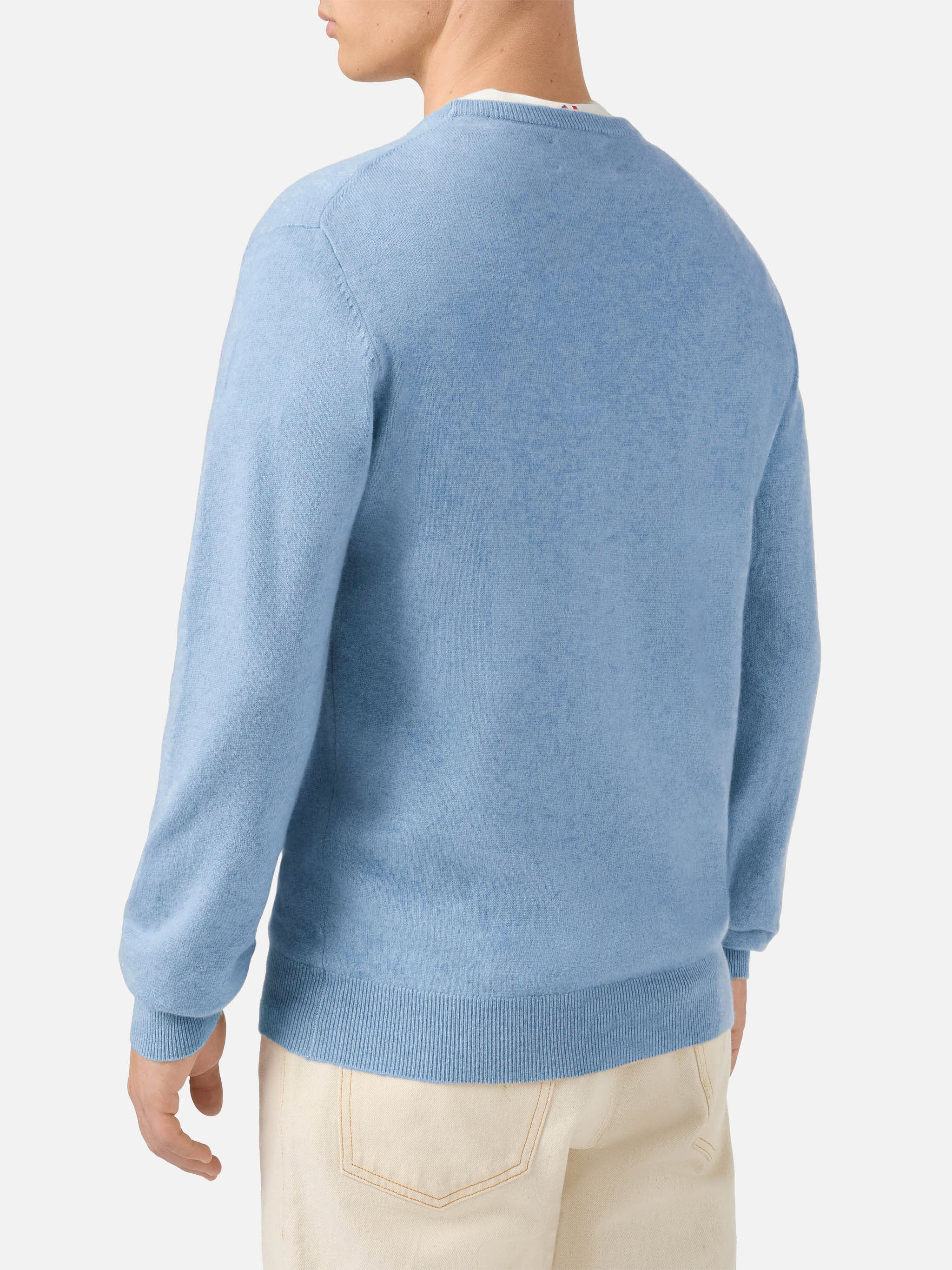 Regent crewneck sweater in 100% light blue CASHMERE - Image 3