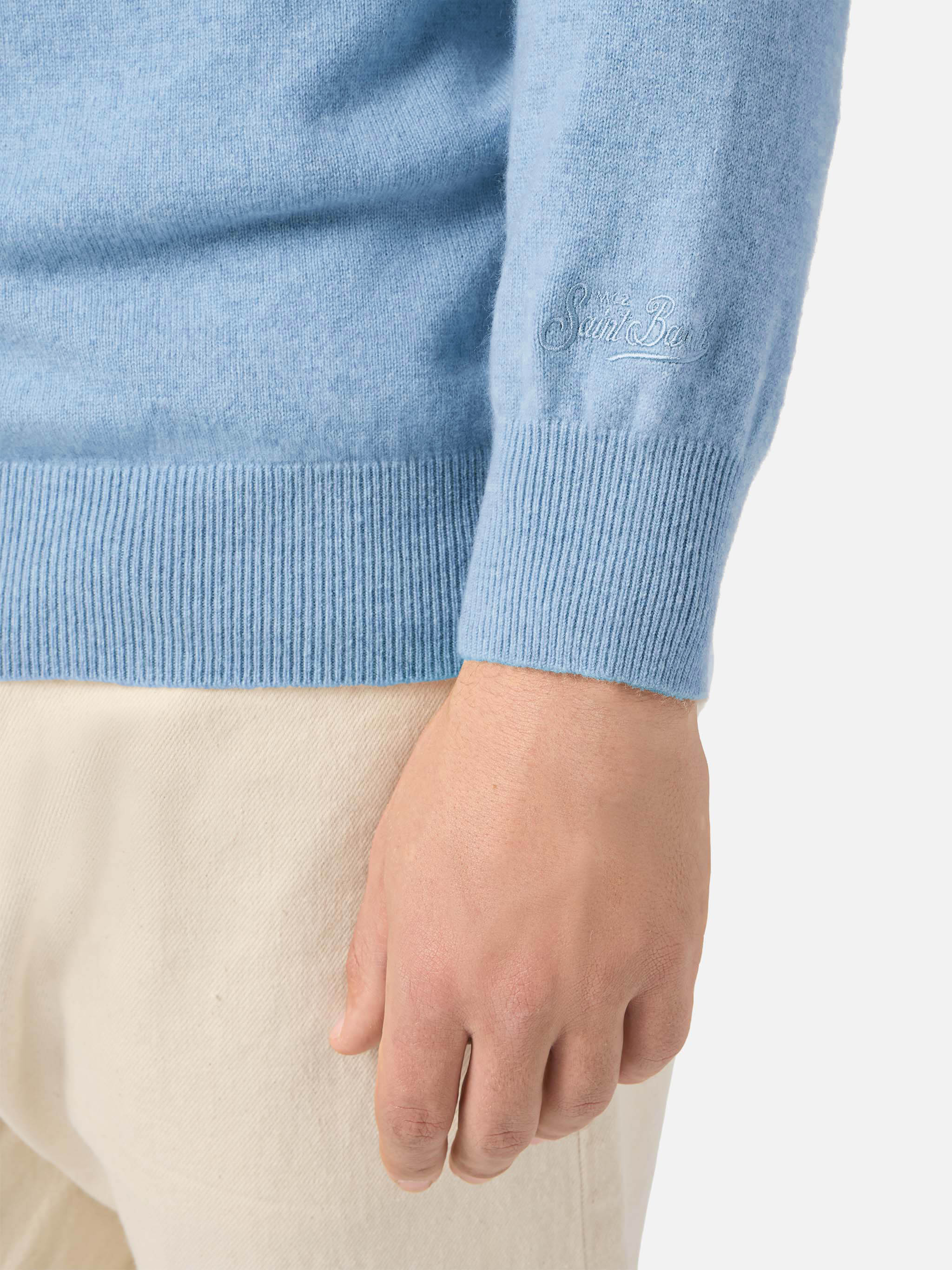 Regent crewneck sweater in 100% light blue CASHMERE - Image 4