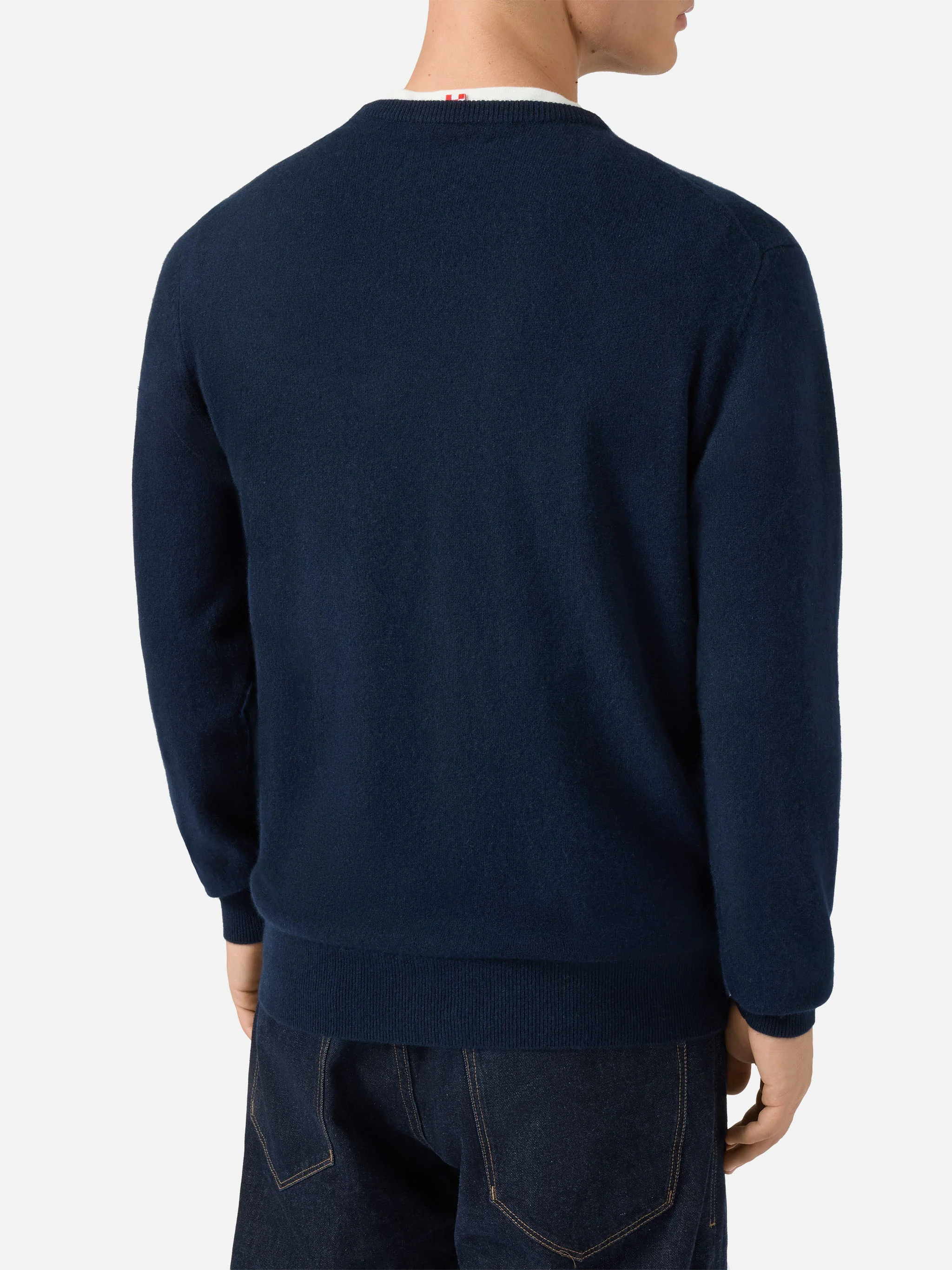 Regent crewneck sweater in 100% navy blue CASHMERE - Image 3