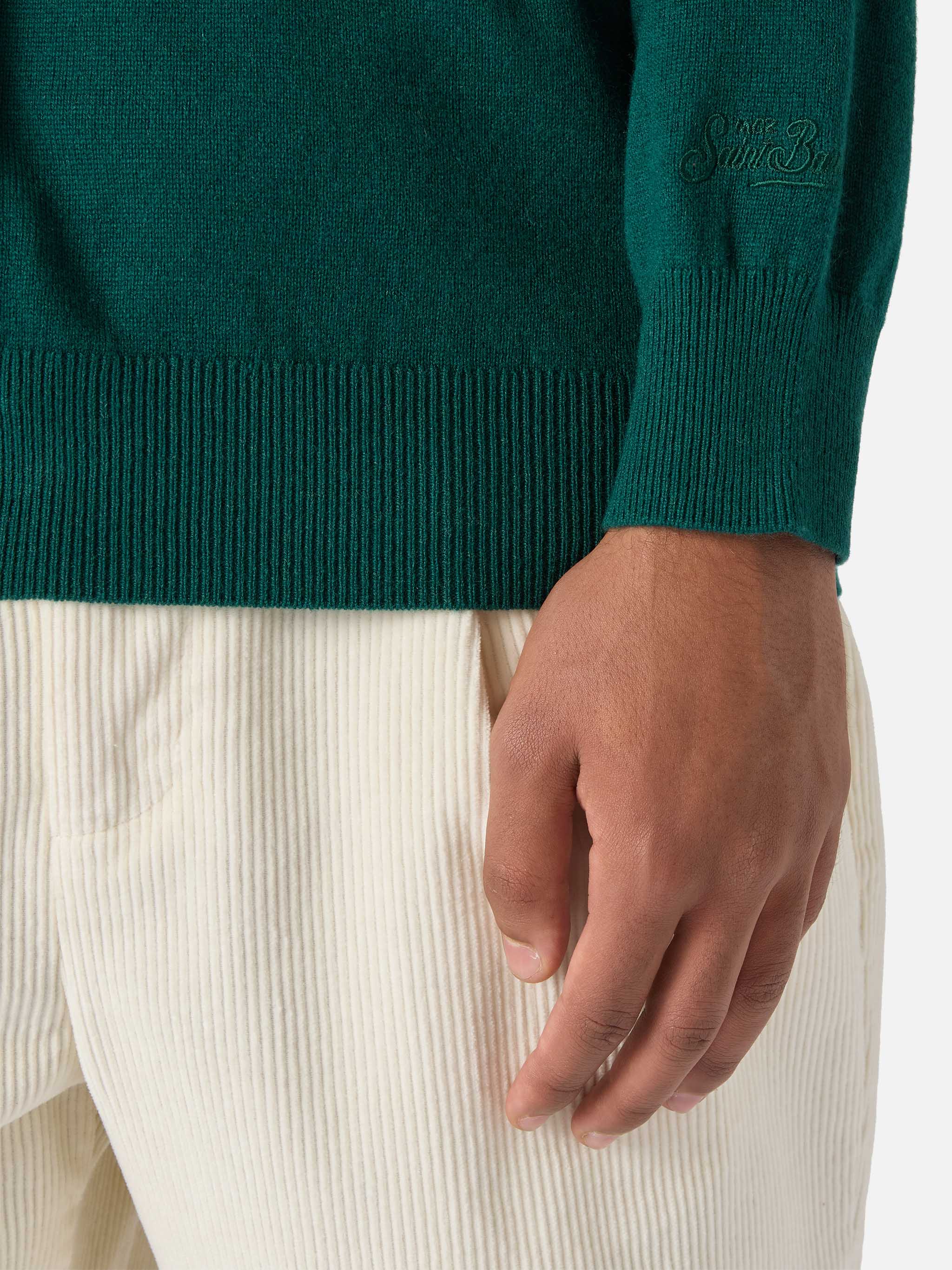 Regent sweater in British green MERINO WOOL and CASHMERE - Image 4