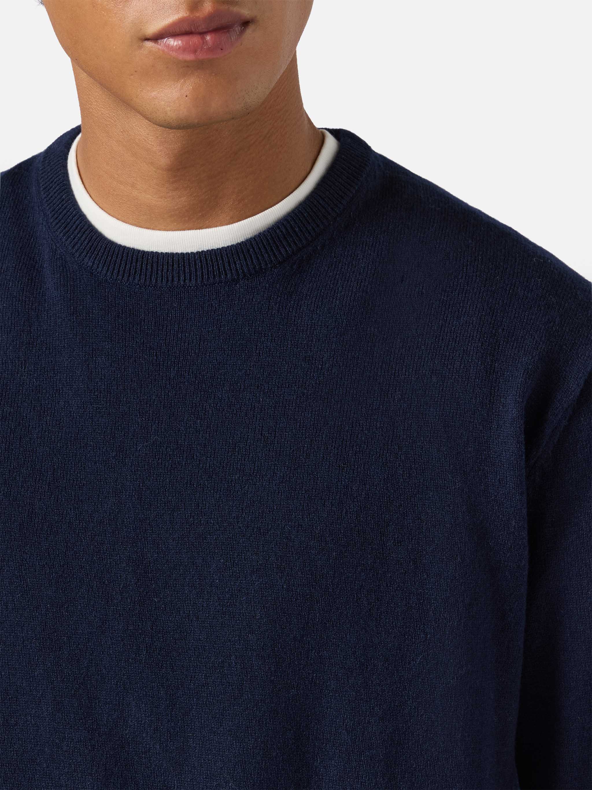 Regent sweater in navy blue MERINO WOOL and CASHMERE - Image 2