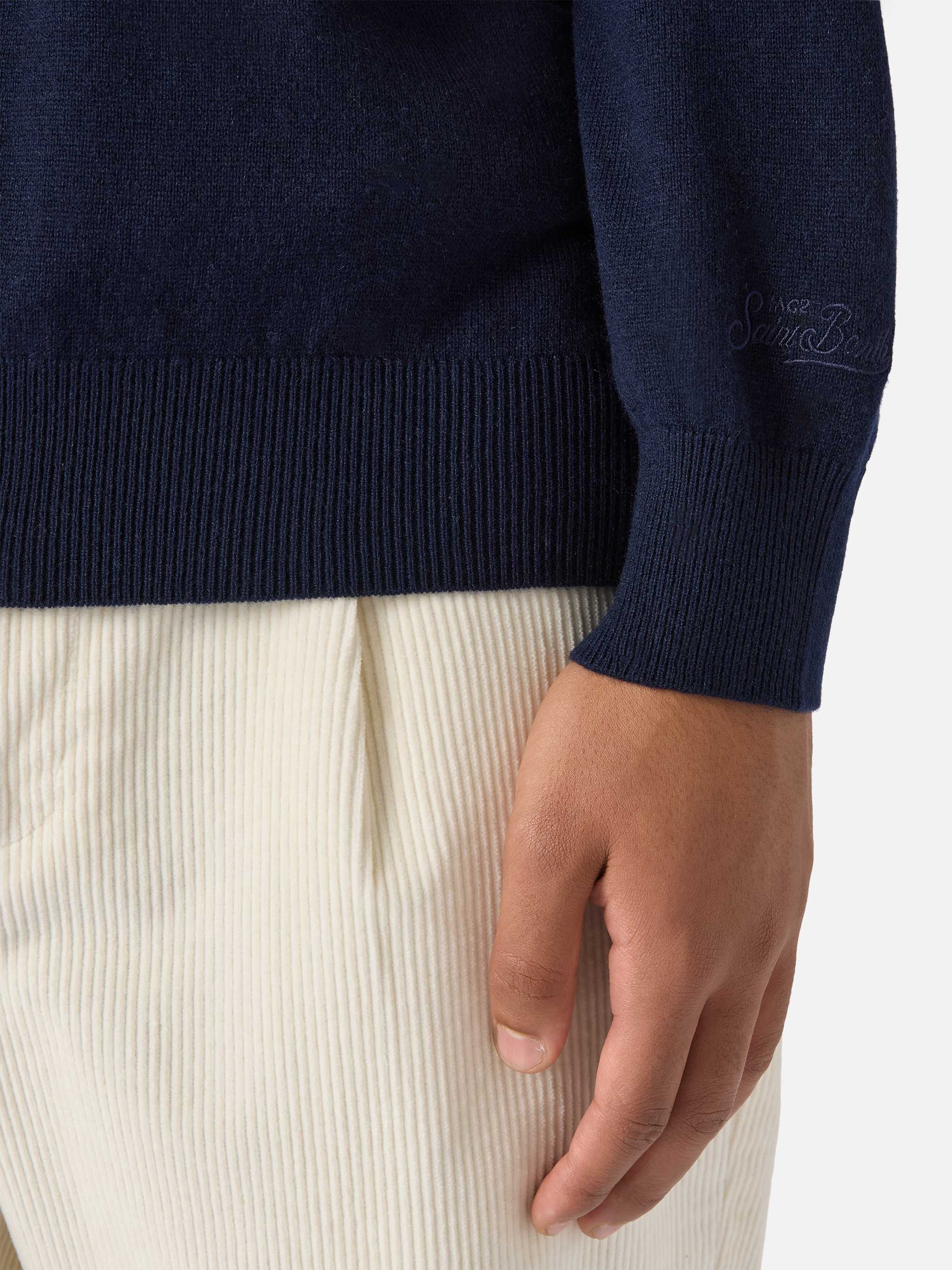 Regent sweater in navy blue MERINO WOOL and CASHMERE - Image 4